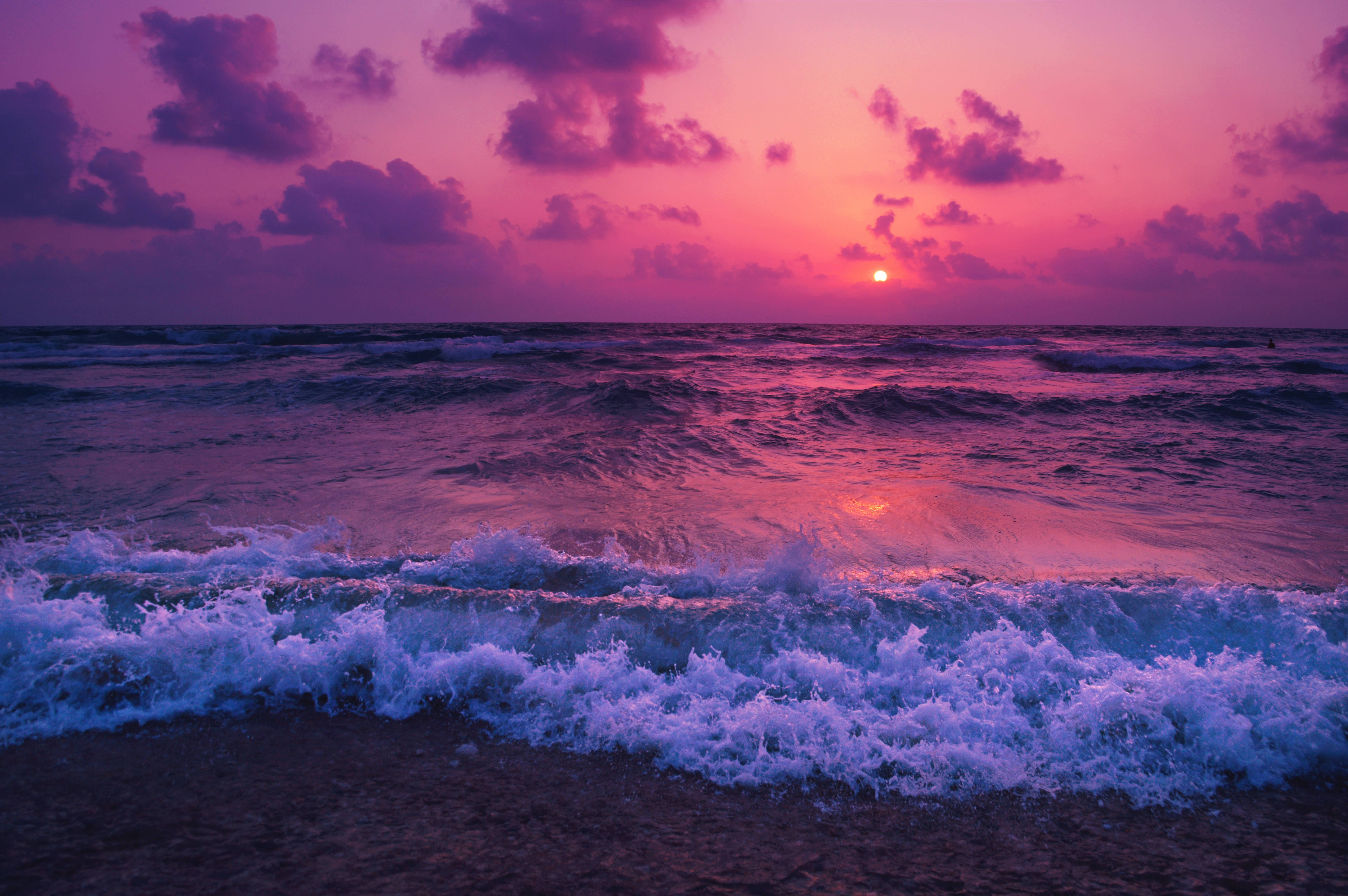 Aesthetic 1920x1080 Hd Beach Desktop Purple Sunset Foam