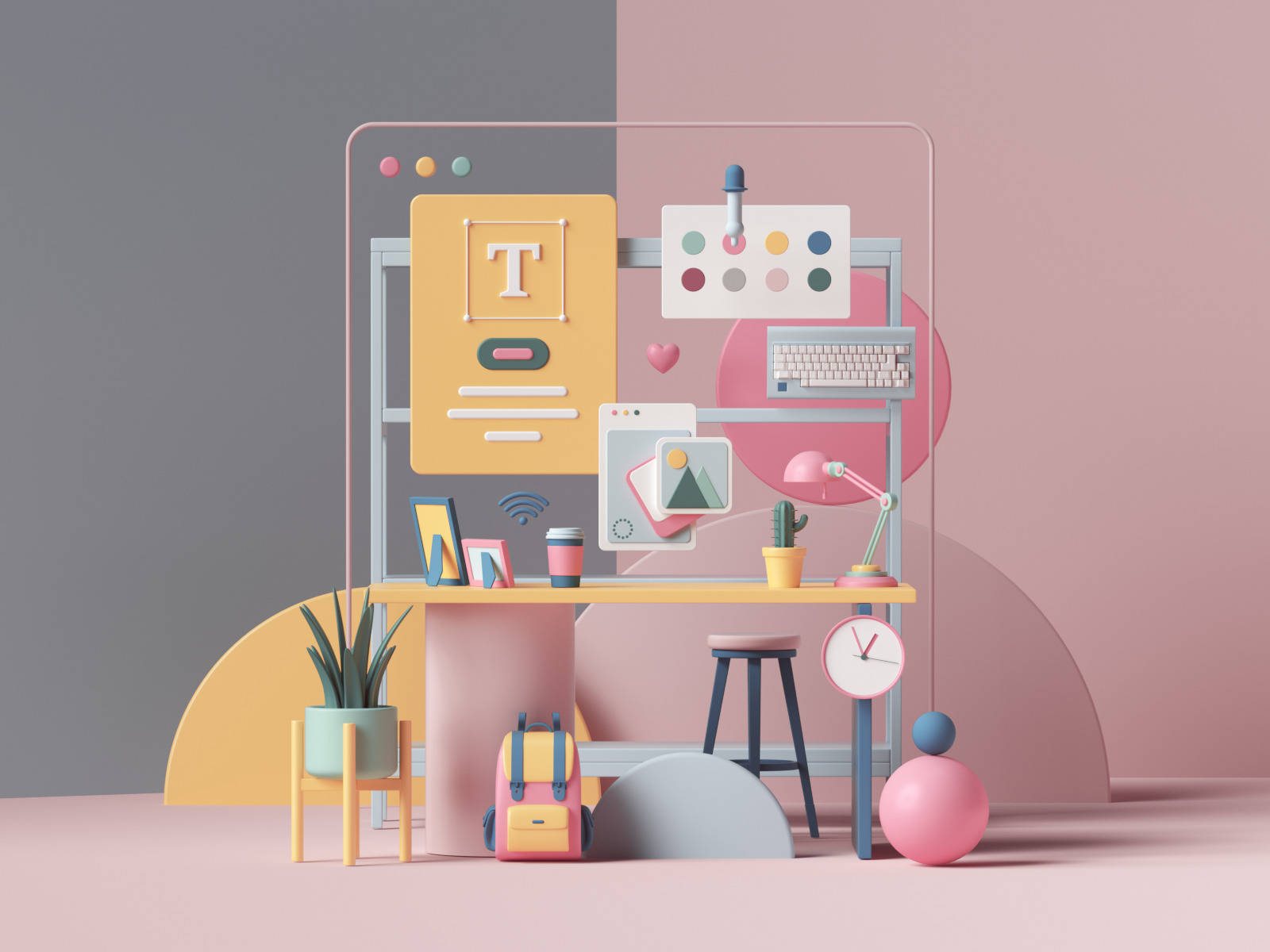 Aesthetic 3d Phone In Pastel Office Setup Background