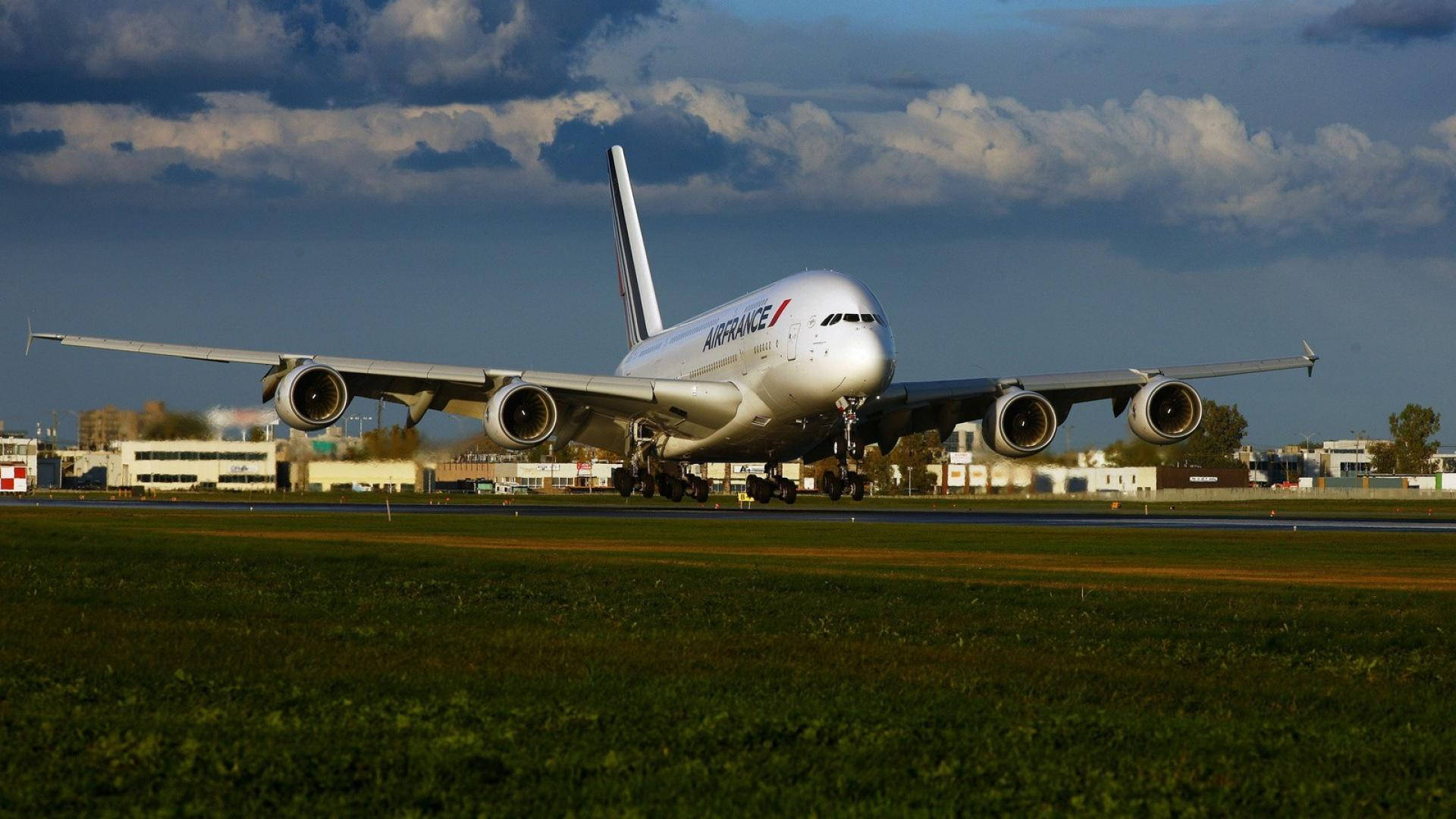 Aesthetic Air France Airbus A380 Plane On Runway Background