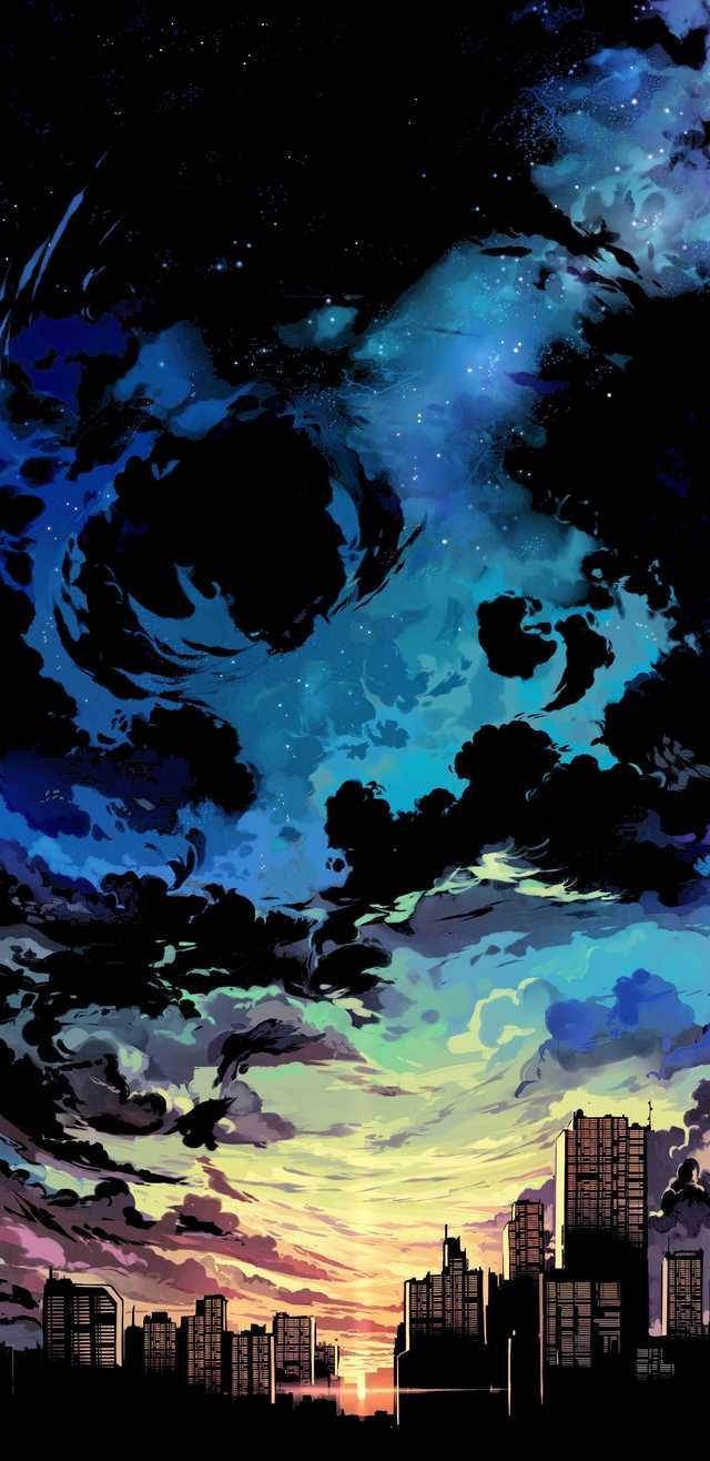Aesthetic Anime Black Clouds Over City Phone Background