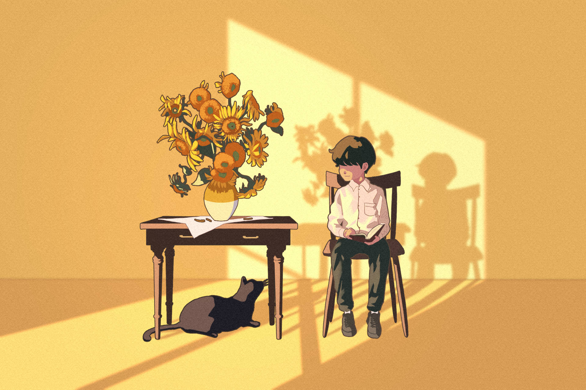 Aesthetic Anime Boy Black Cat Background
