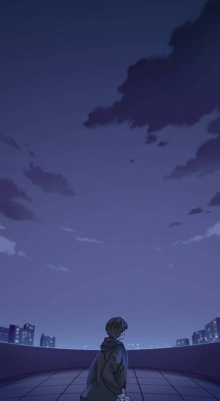 Aesthetic Anime Boy Dark Purple Sky Background