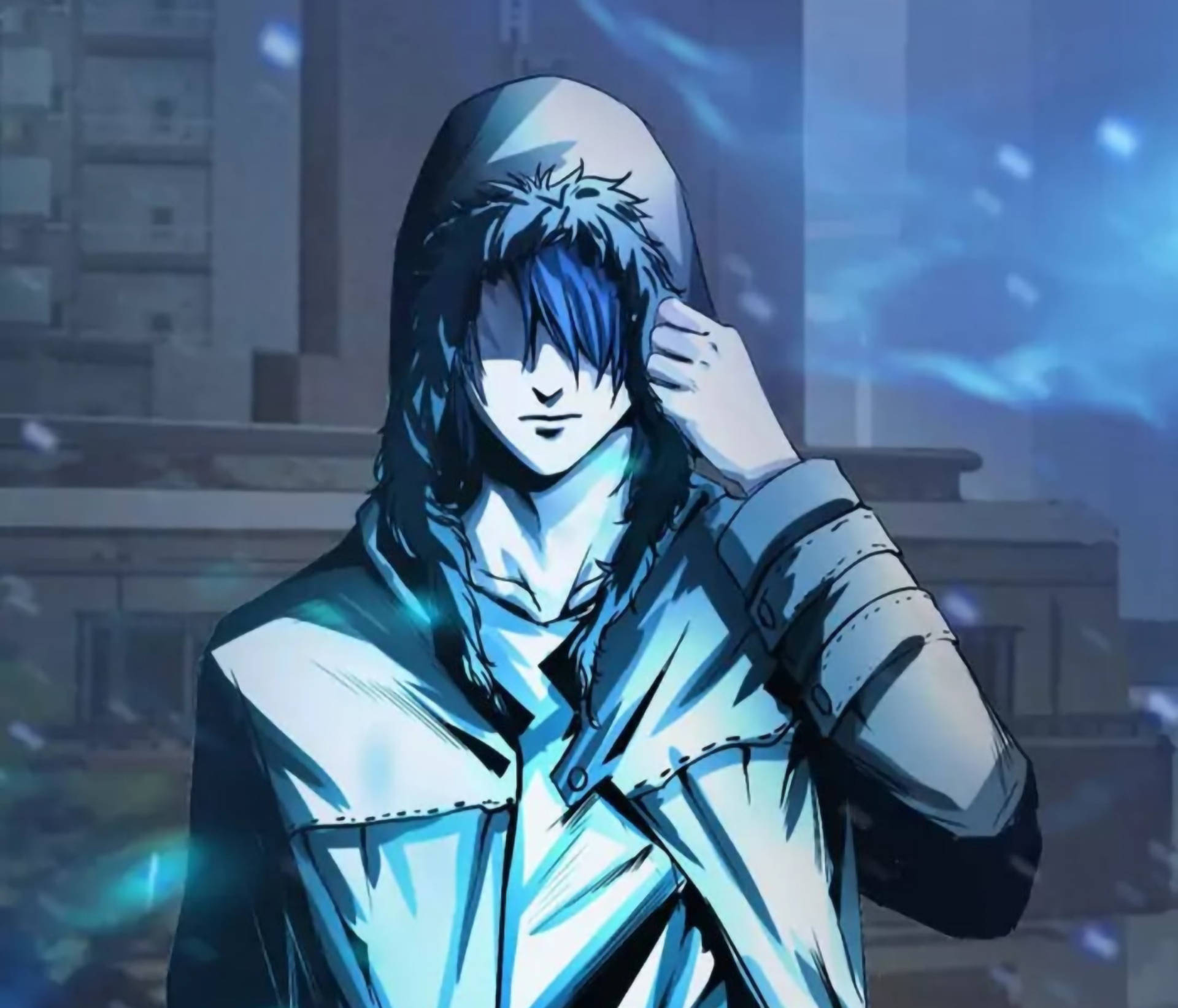 Aesthetic Anime Boy Icon Blue Lights Background