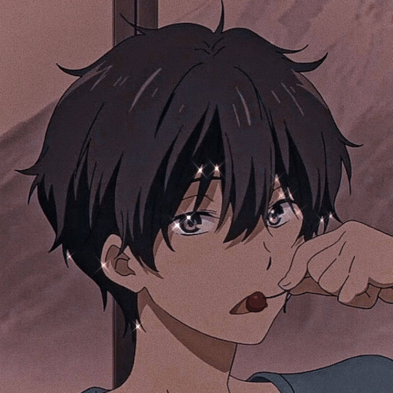 Aesthetic Anime Boy Icon Cherry Sparkle Background