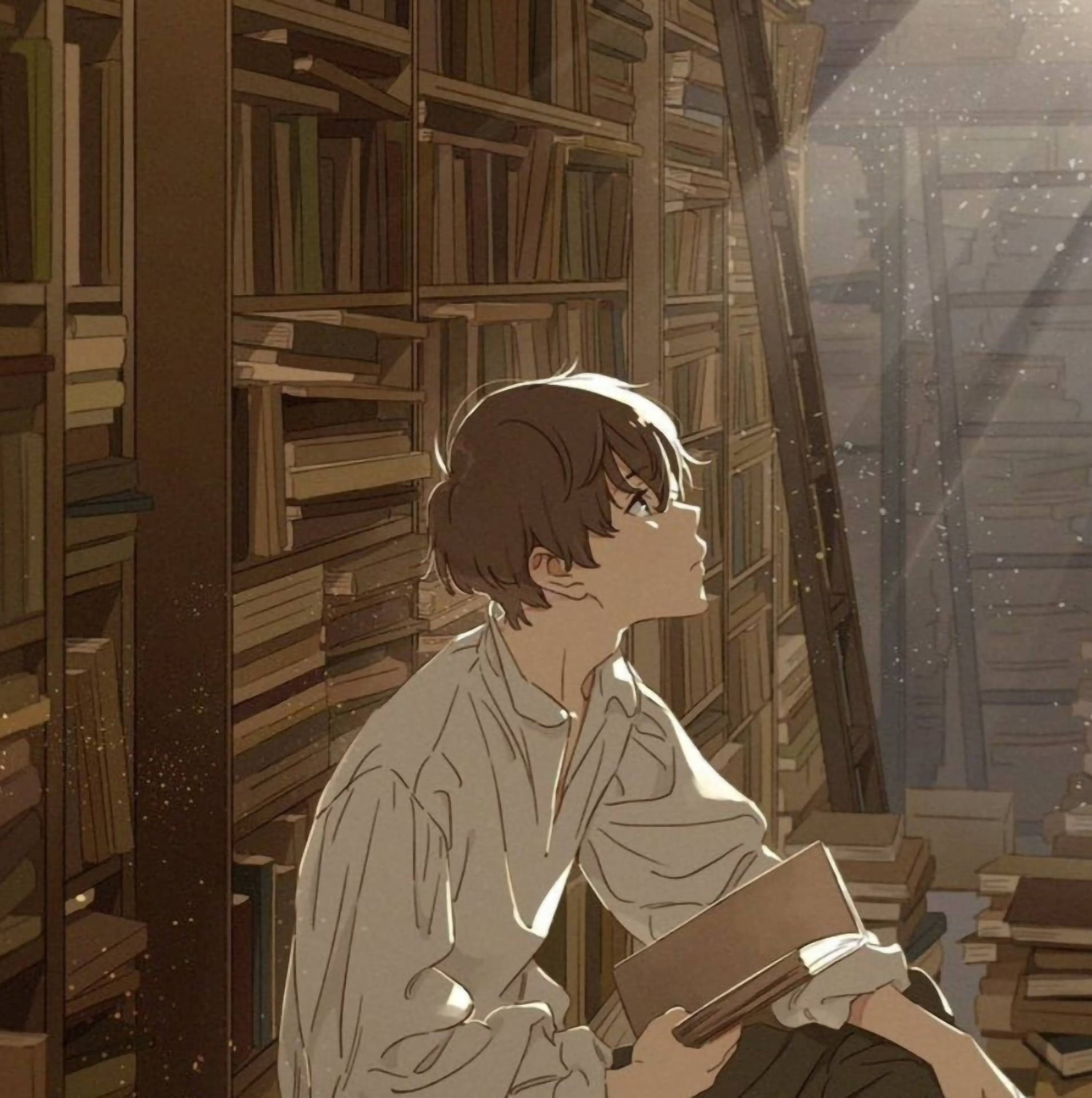 Aesthetic Anime Boy Icon Inside Library Background