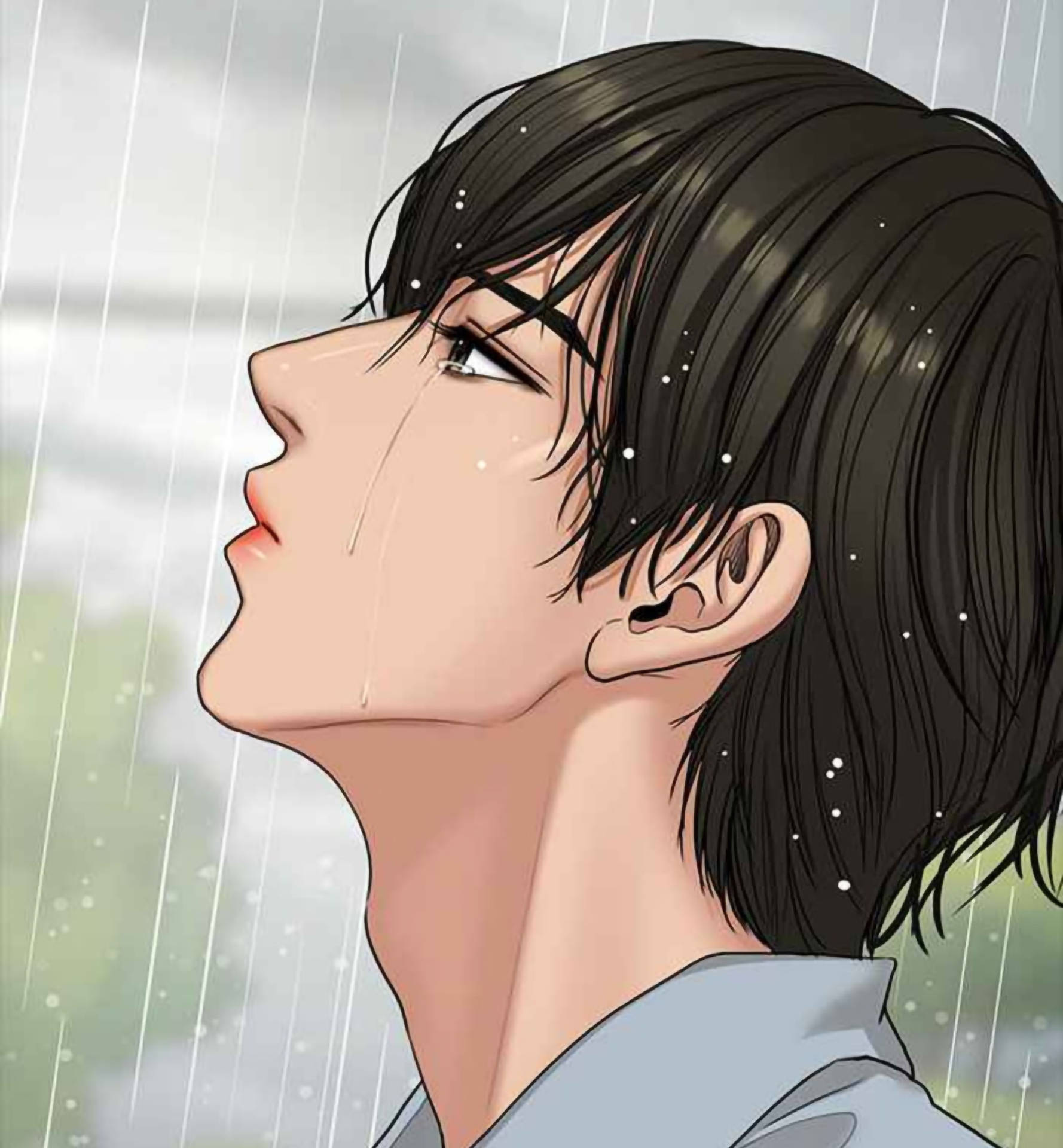 Aesthetic Anime Boy Icon Rain Side Profile Background