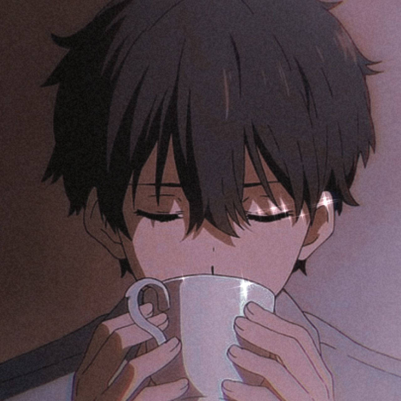 Aesthetic Anime Boy Icon Sips Coffee Background