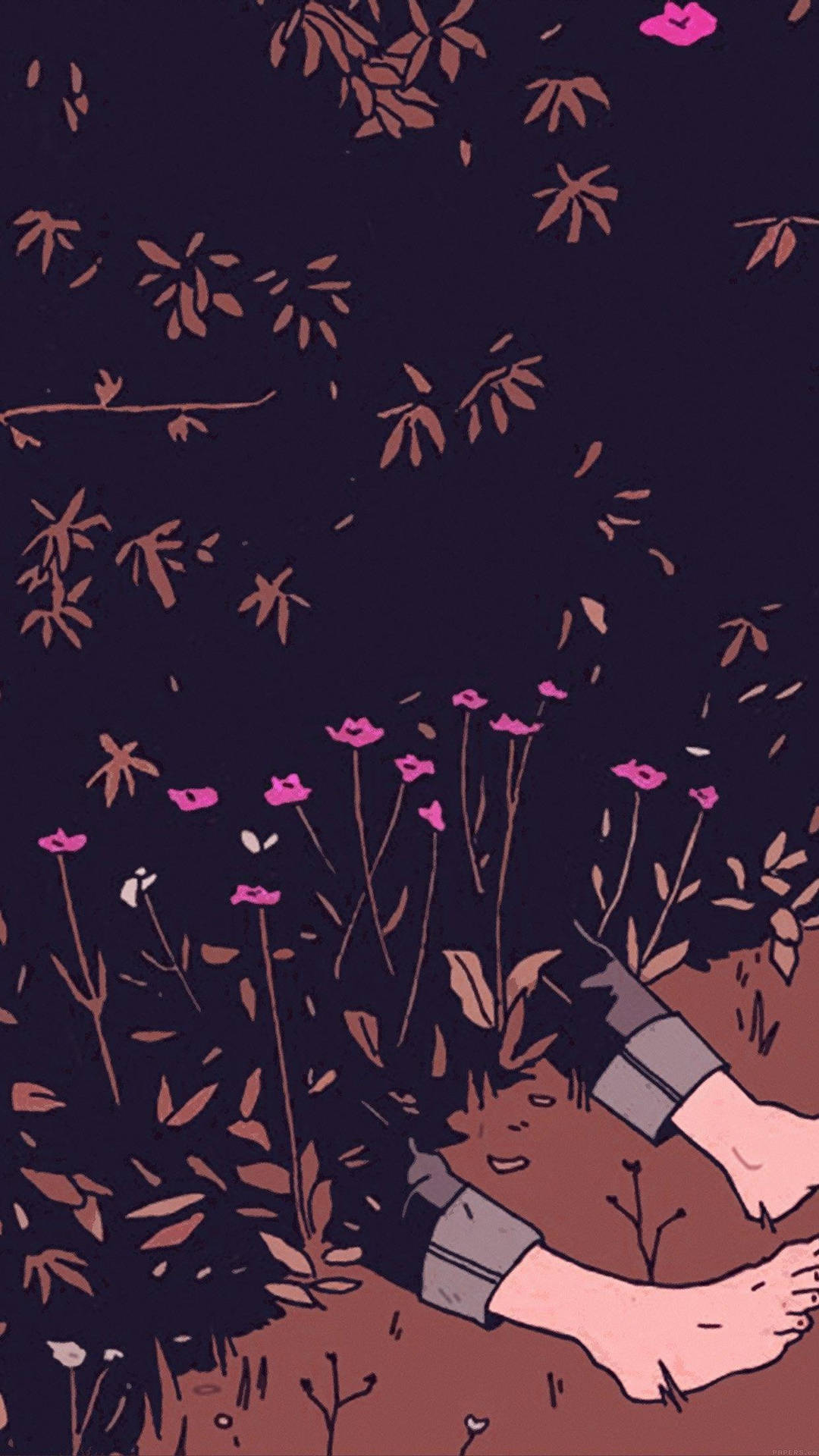Aesthetic Anime Boy Lying In Flowers Phone Background