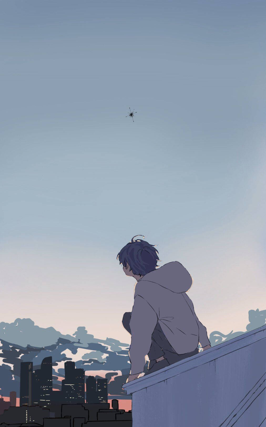 Aesthetic Anime Boy Pastel Blue Sky Background