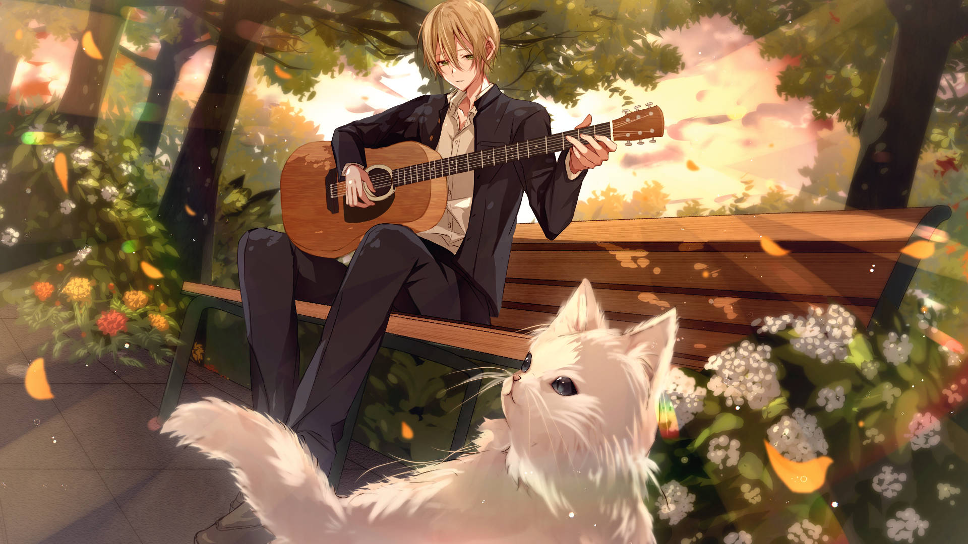 Aesthetic Anime Boy Playing Guitar Background