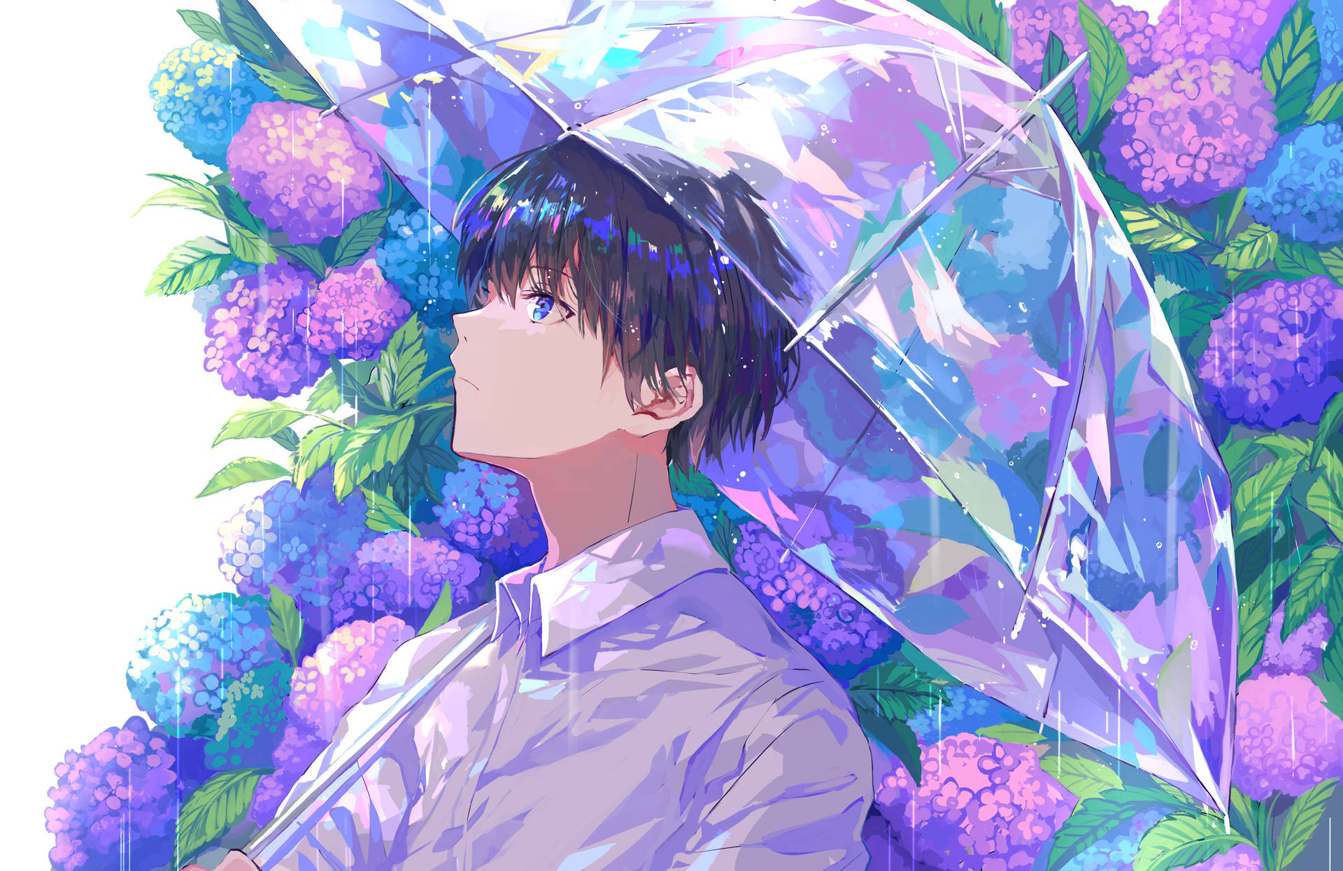 Aesthetic Anime Boy Purple Flowers Background