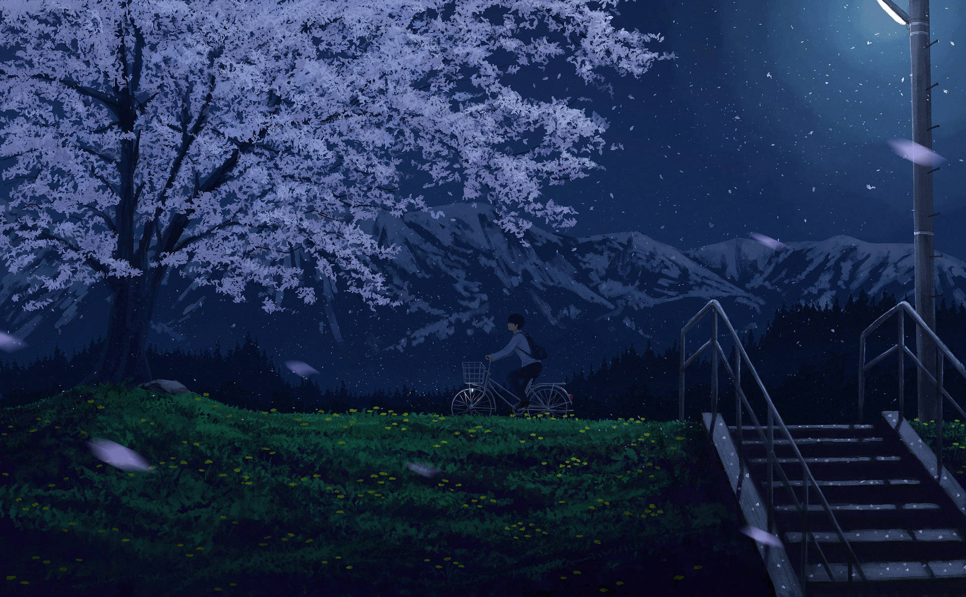 Aesthetic Anime Boy Purple Scenery Background
