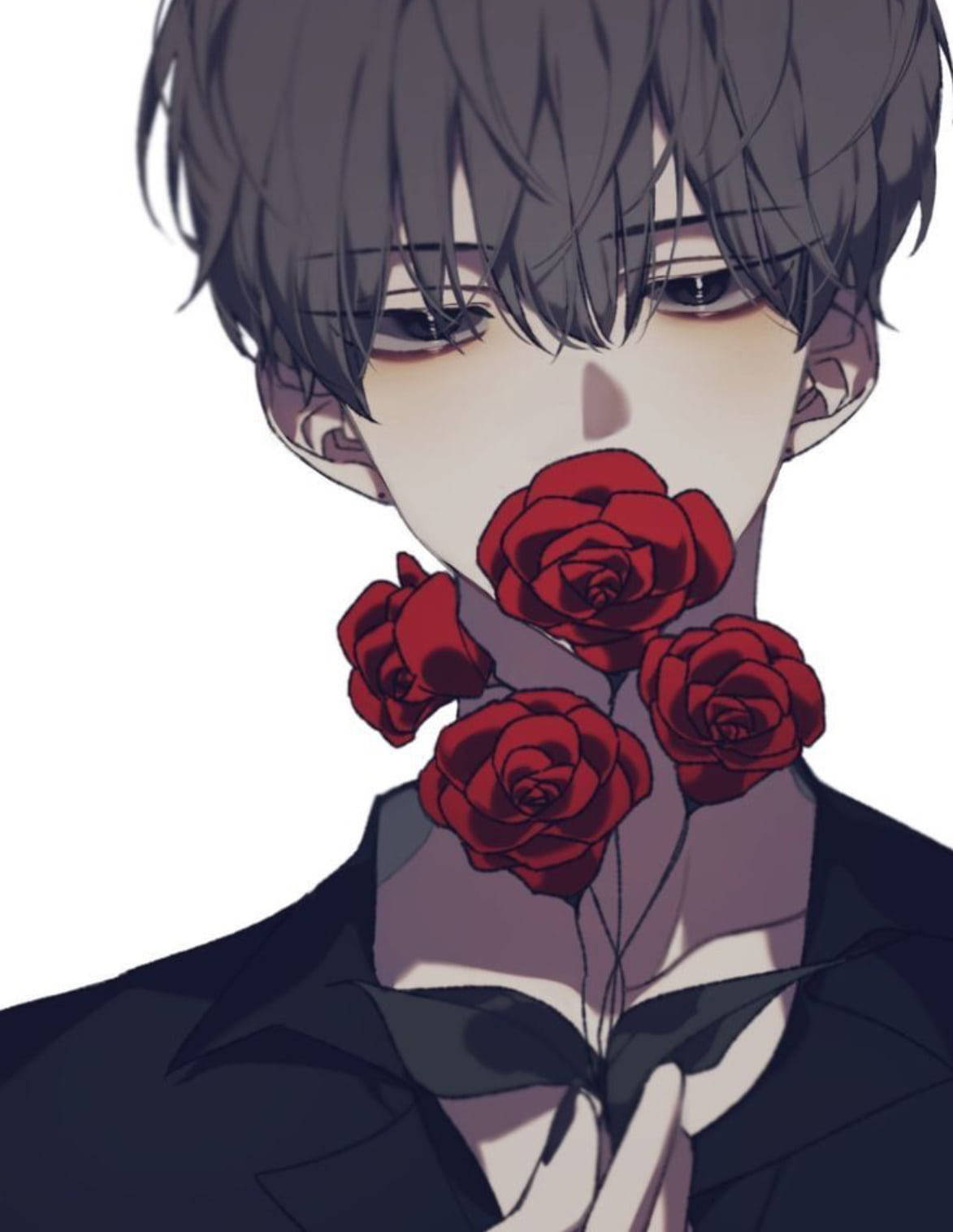Aesthetic Anime Boy Red Roses Background