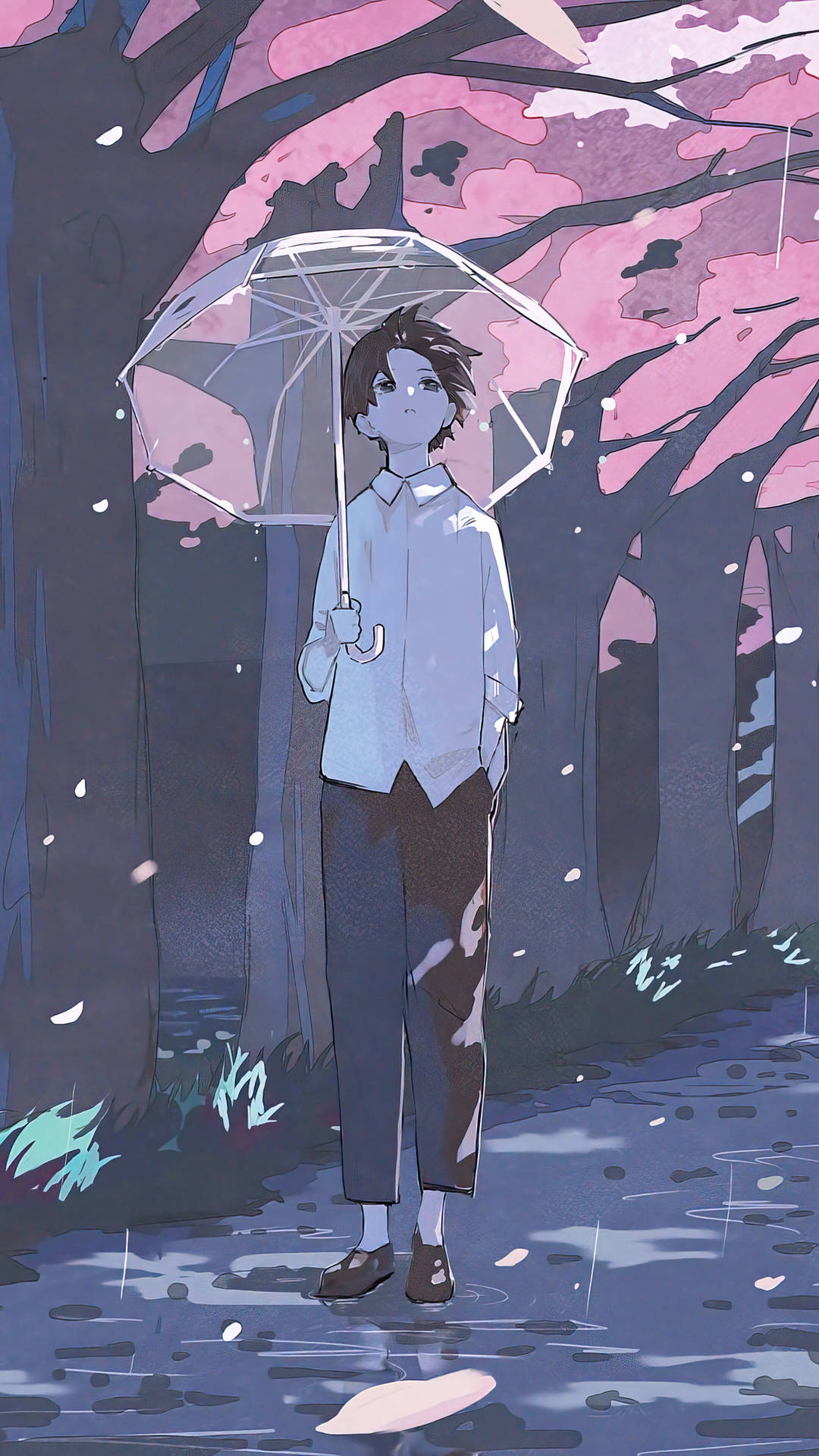 Aesthetic Anime Boy With Umbrella Background