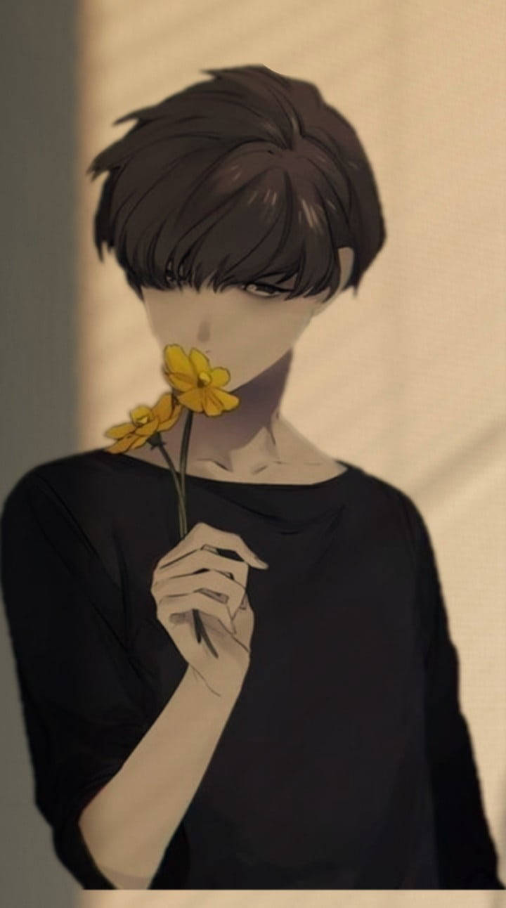 Aesthetic Anime Boy Yellow Flower Background