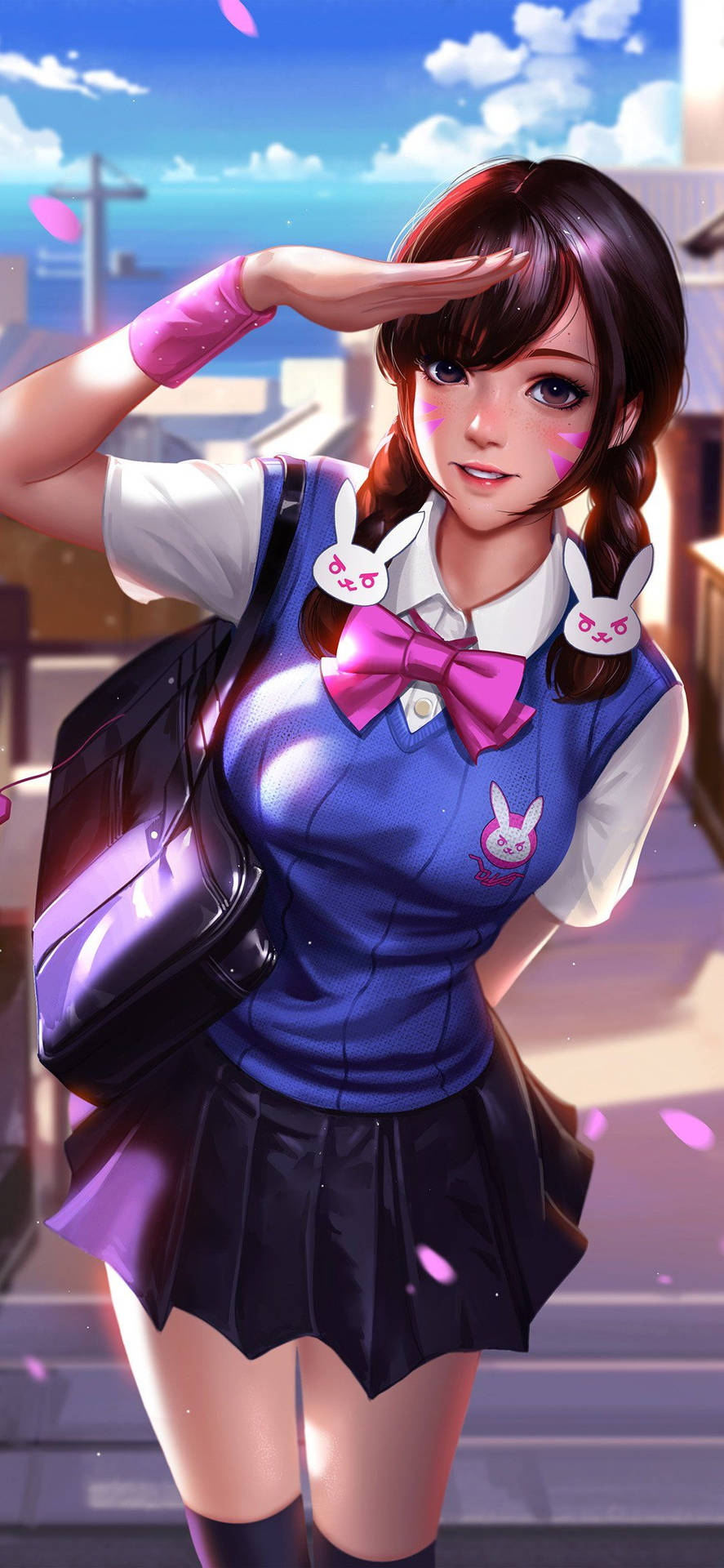 Aesthetic Anime D.va School Uniform Phone Background