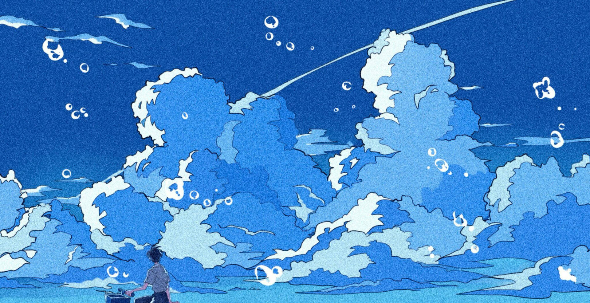 Aesthetic Anime Desktop Bubbles In Clouds Background