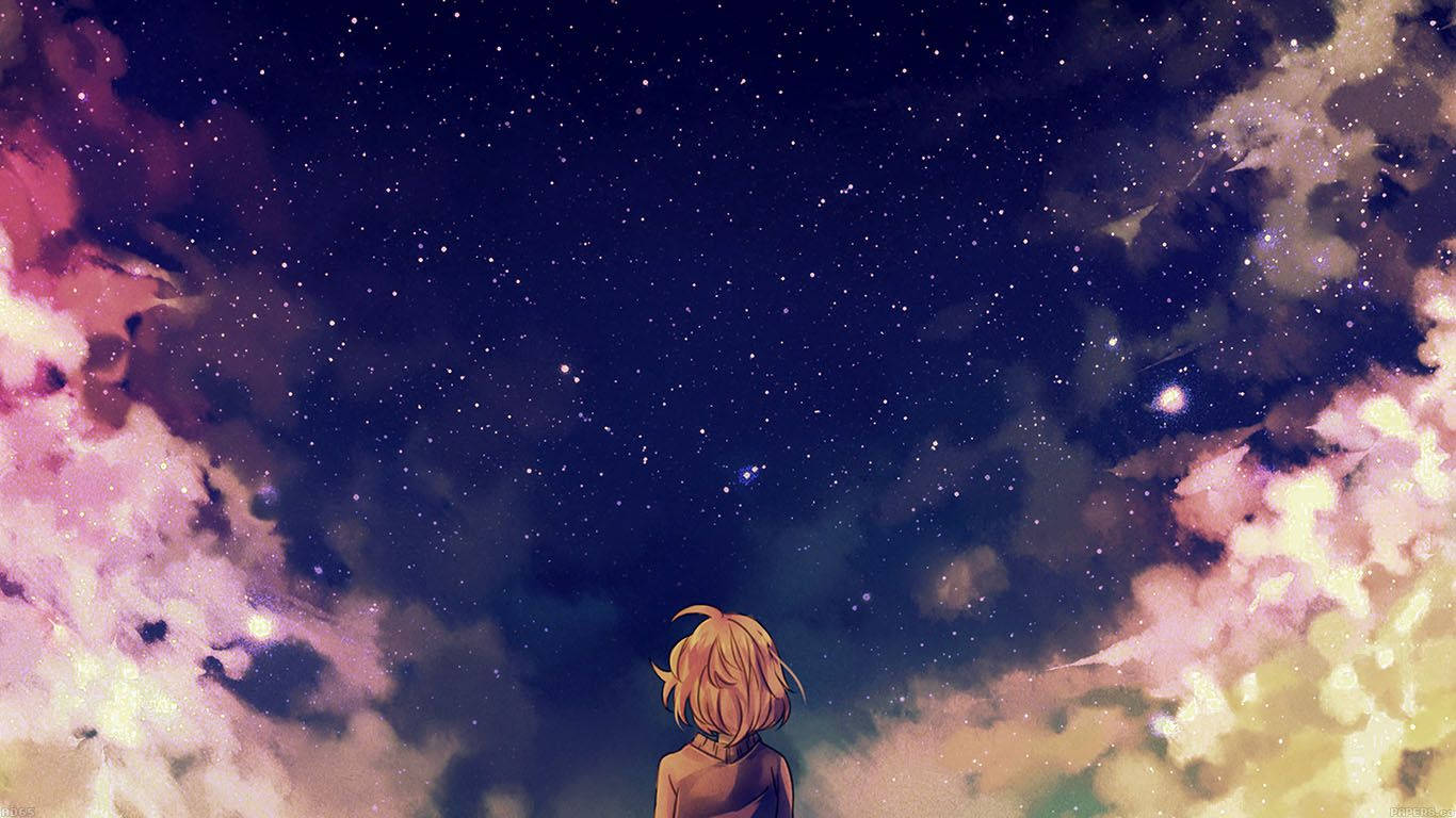 Aesthetic Anime Desktop Girl Watching Stars Background