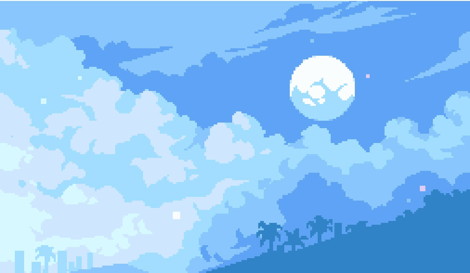 Aesthetic Anime Desktop Pixel Clouds And Moon Background