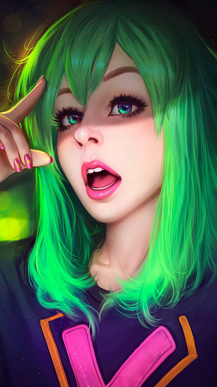 Aesthetic Anime Girl Green Hair Background