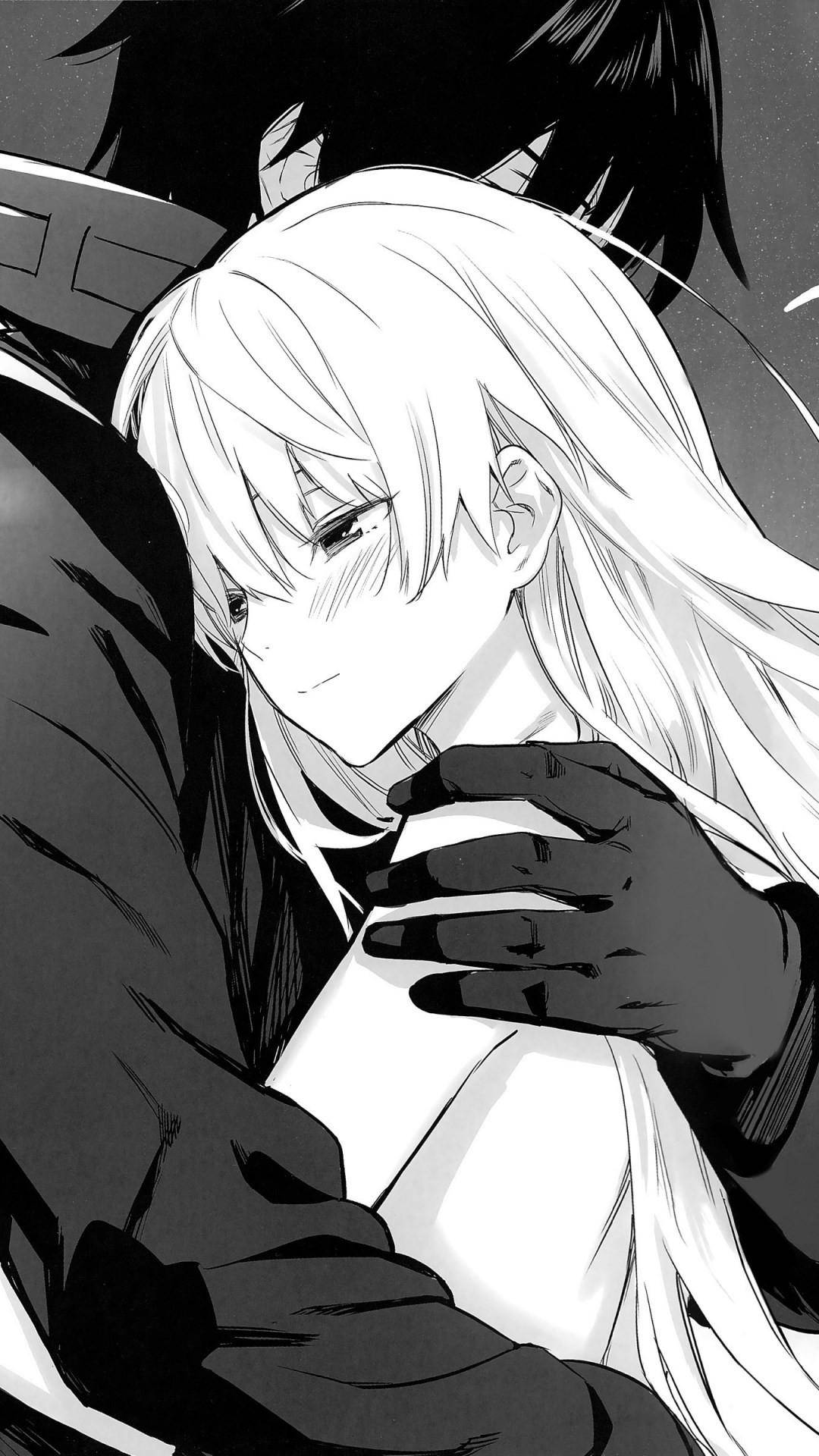 Aesthetic Anime Girl Hugging A Boy Background