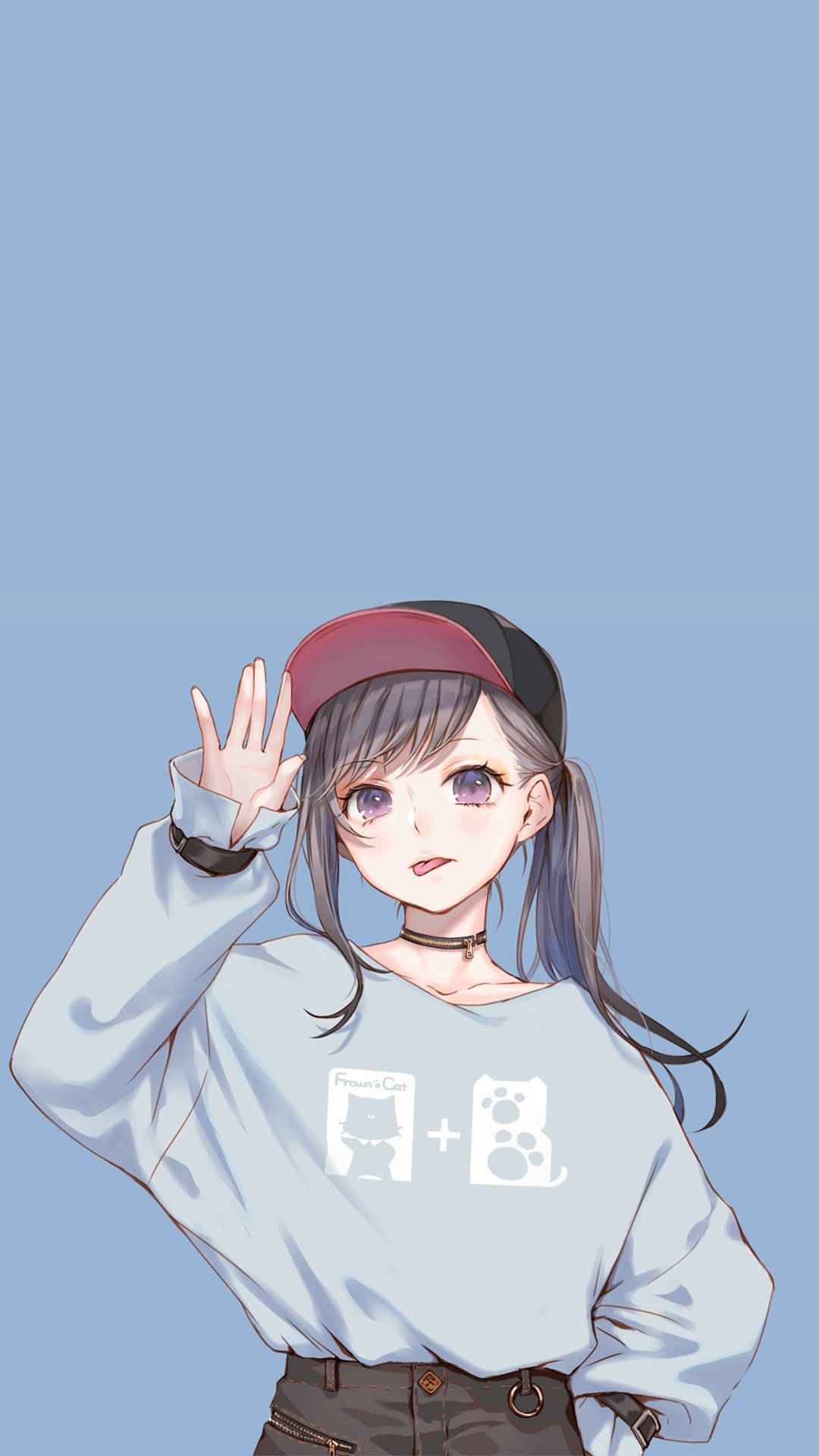 Aesthetic Anime Girl In Blue Phone Background