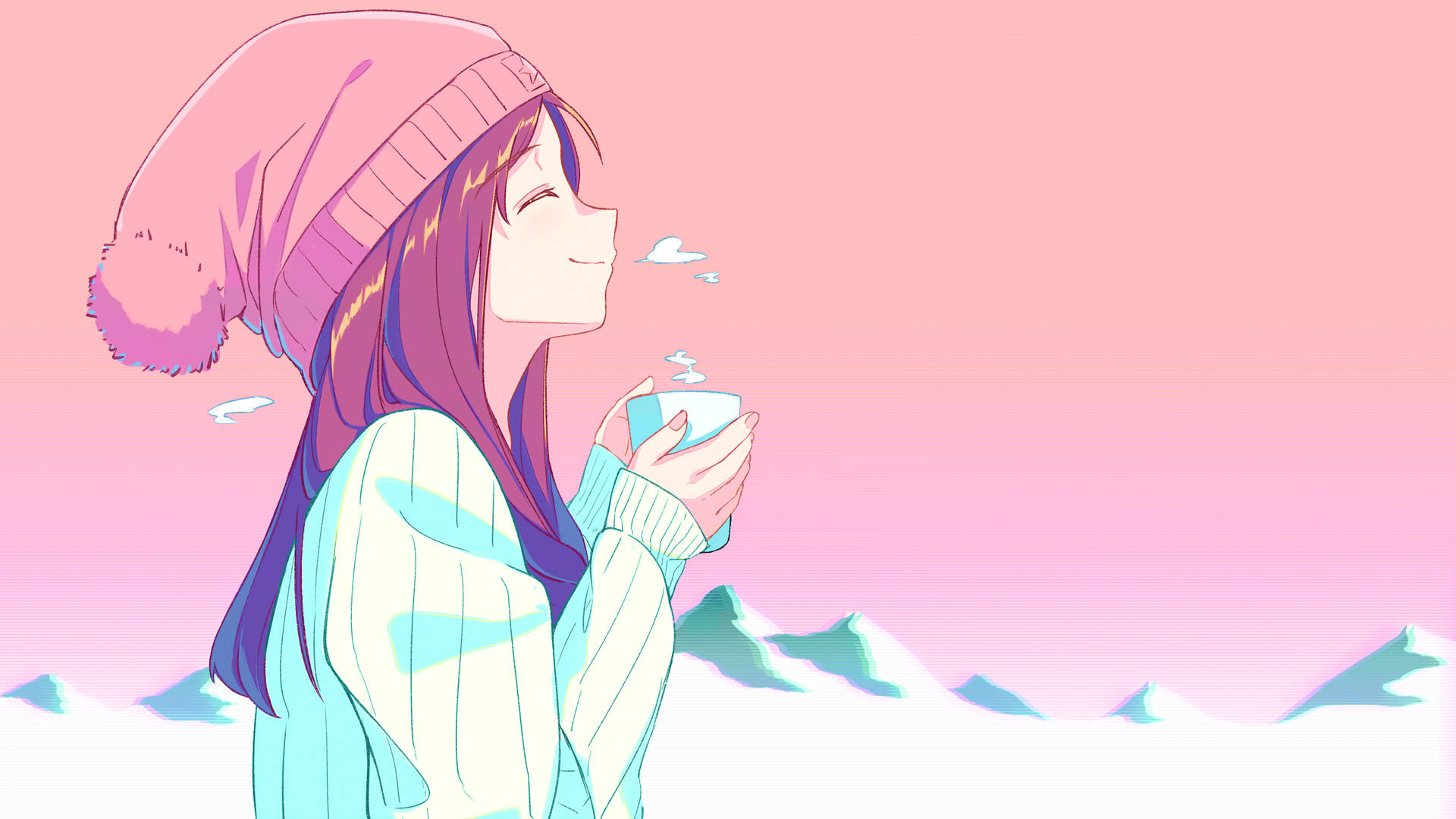 Aesthetic Anime Girl In Winter Background