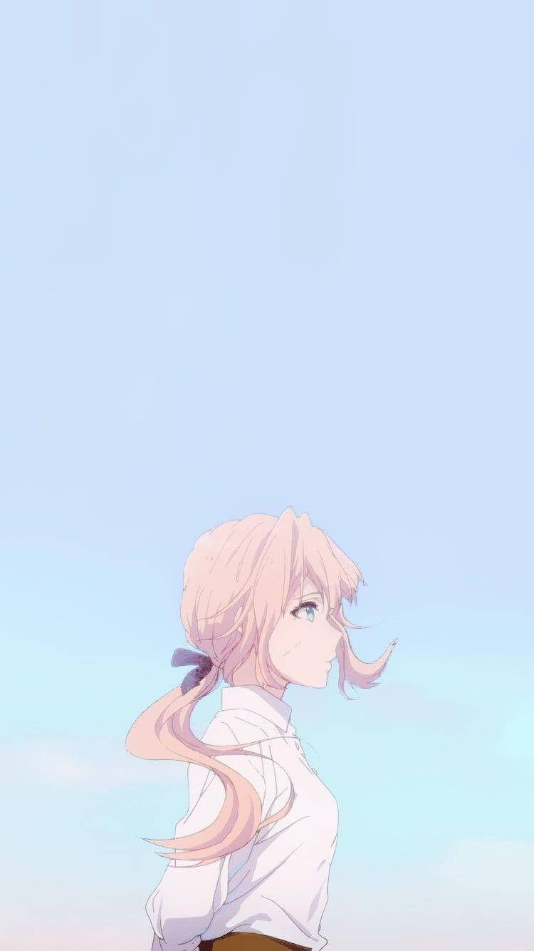 Aesthetic Anime Girl Pastel Sky Background