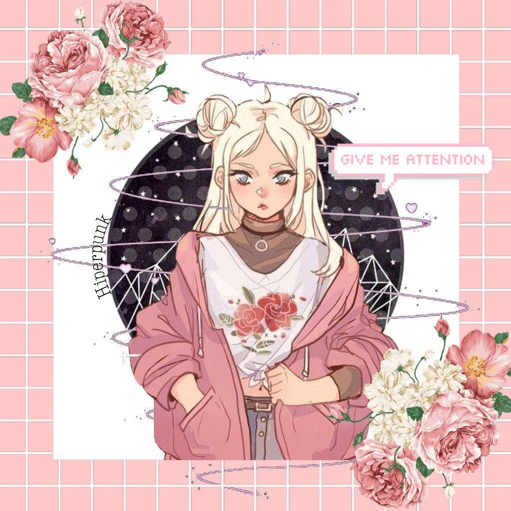 Aesthetic Anime Girl Pink Art Background