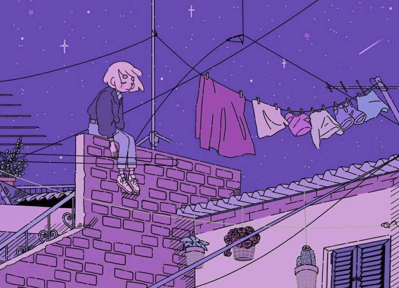 Aesthetic Anime Girl Purple Night