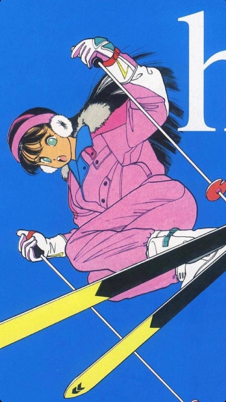 Aesthetic Anime Girl Skiing Phone Background