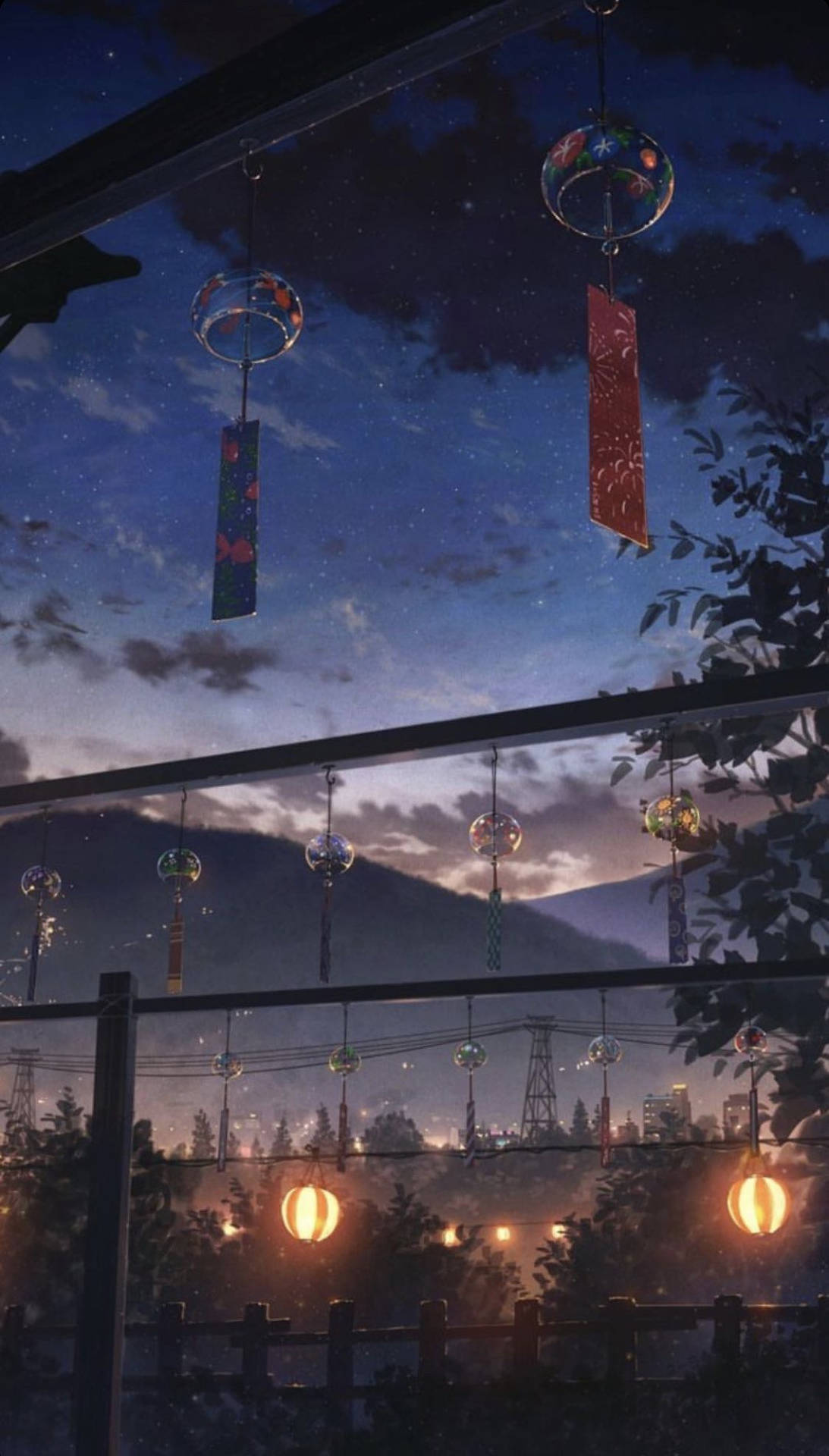 Aesthetic Anime Hanging Lanterns Phone Background