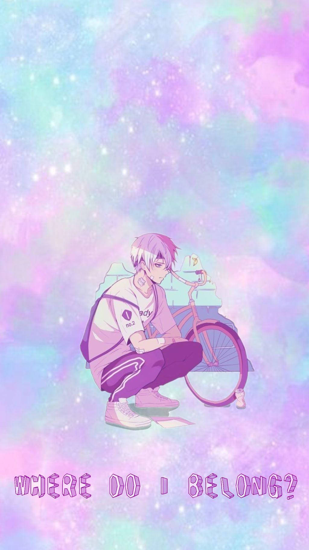 Aesthetic Anime Man With Bike Phone Background