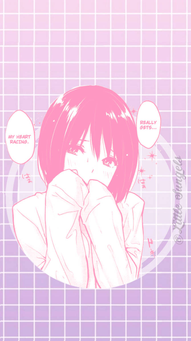 Aesthetic Anime Shy Girl On Pink Background