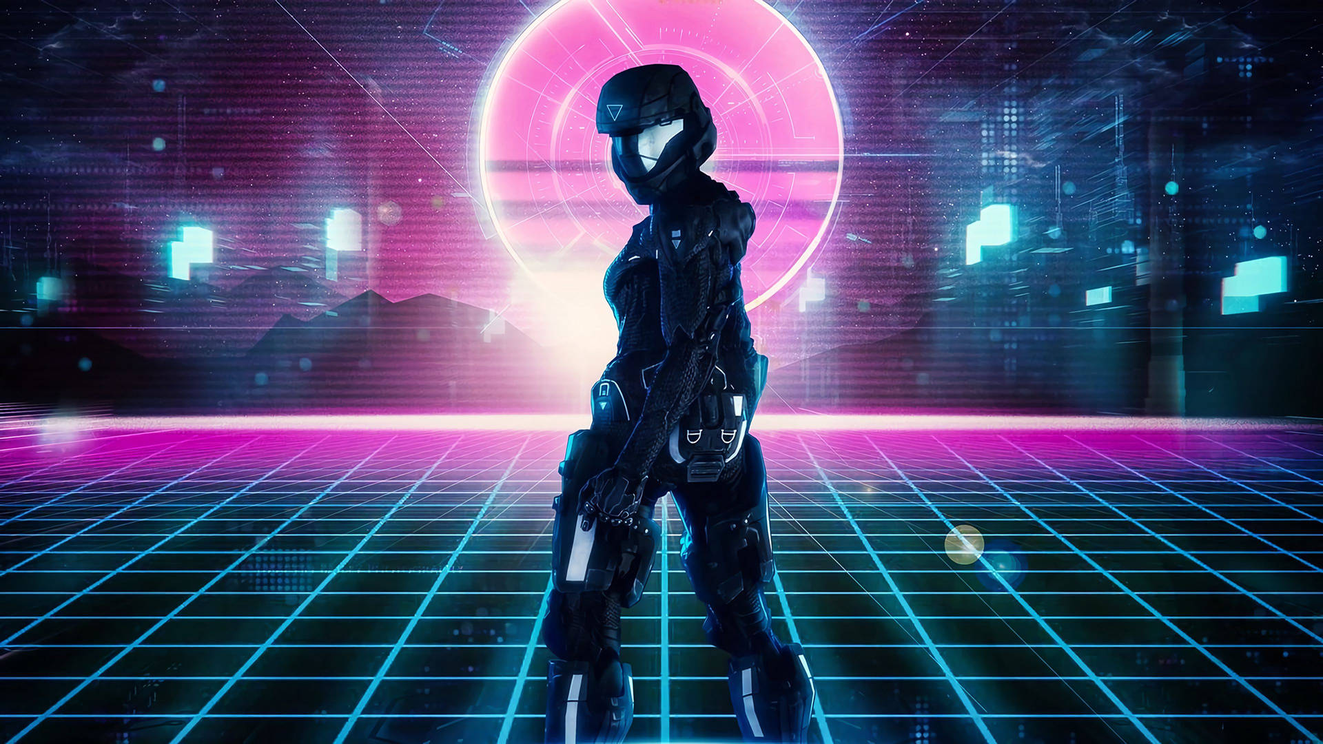 Aesthetic Armored Science-fictional Warrior In Cyberpunk Background