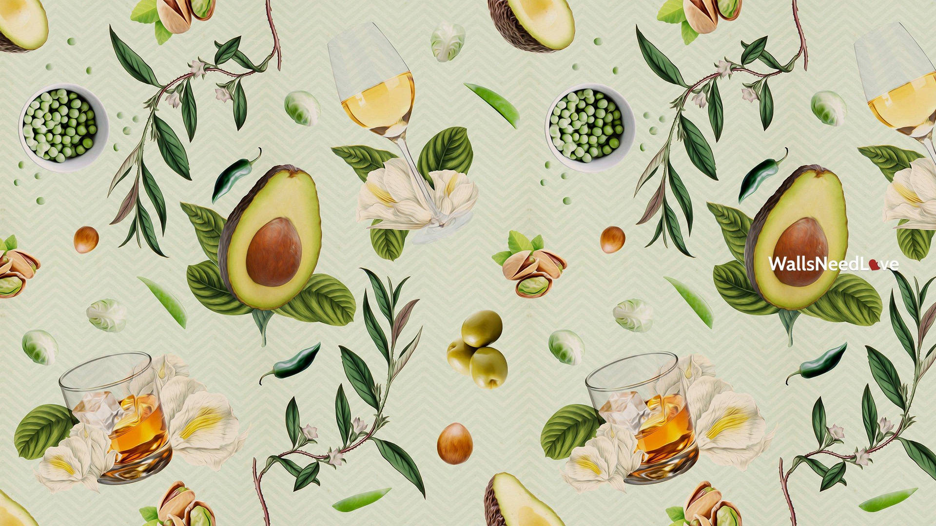 Aesthetic Avocado Fruit Patterned Digital Illustration Background