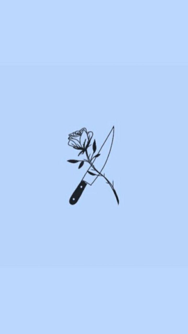 Aesthetic Baby Blue Rose And Knife Background