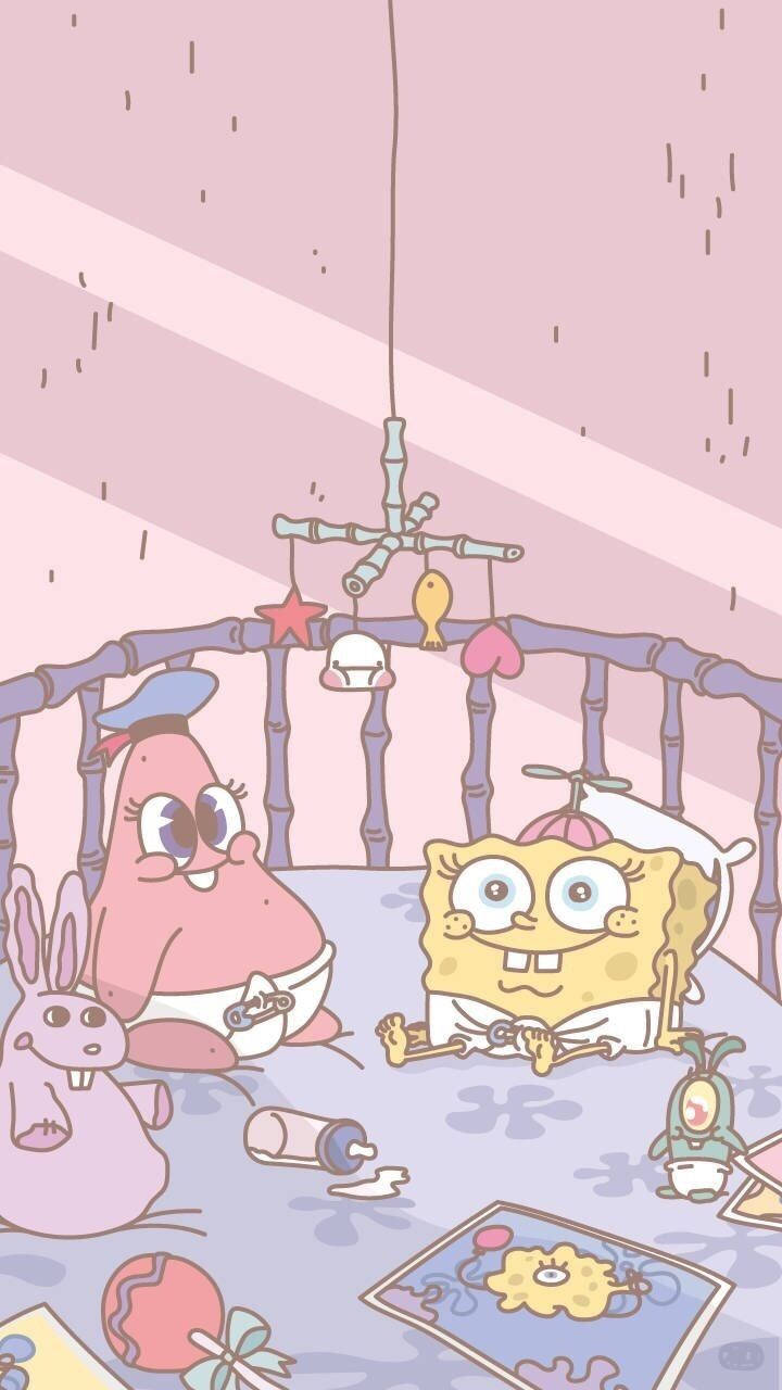 Aesthetic Baby Spongebob And Patrick Background