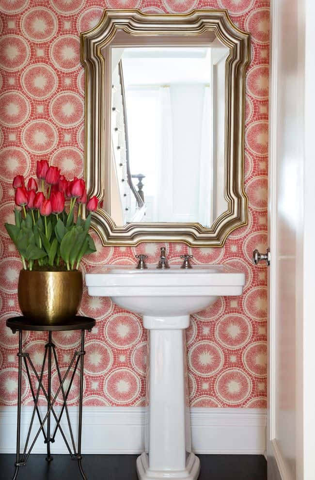 Aesthetic Bathroom Wall Mirror Flowers Background