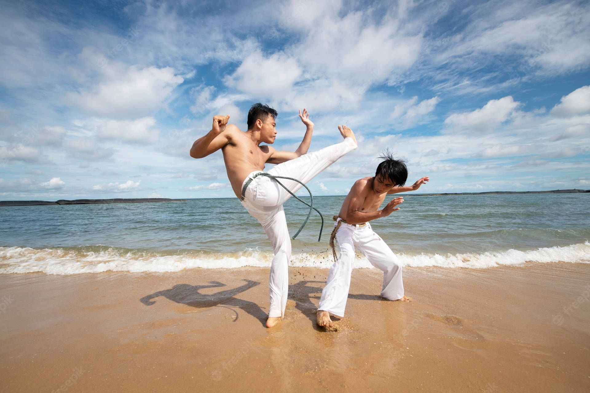 Aesthetic Beach Capoeira Match Background