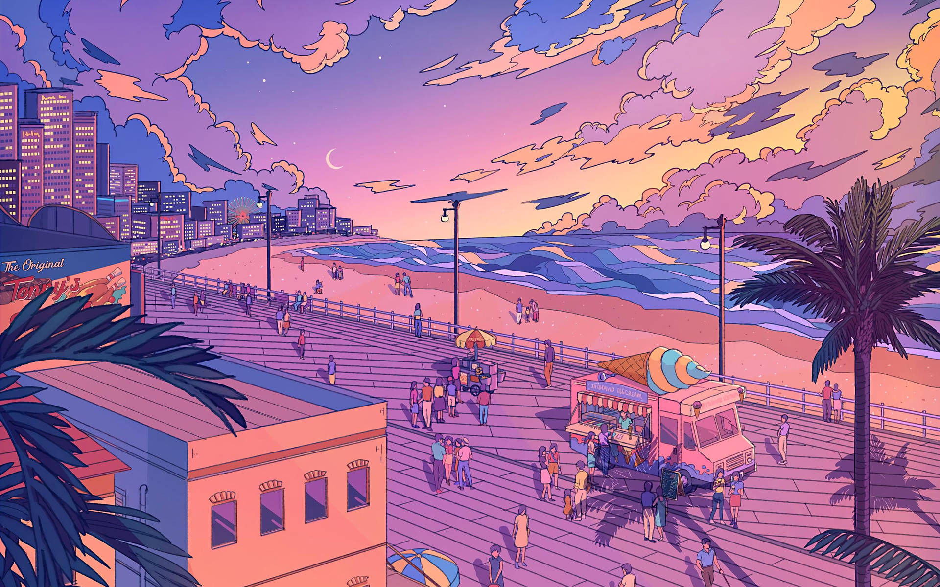 Aesthetic Beach Illustration Background