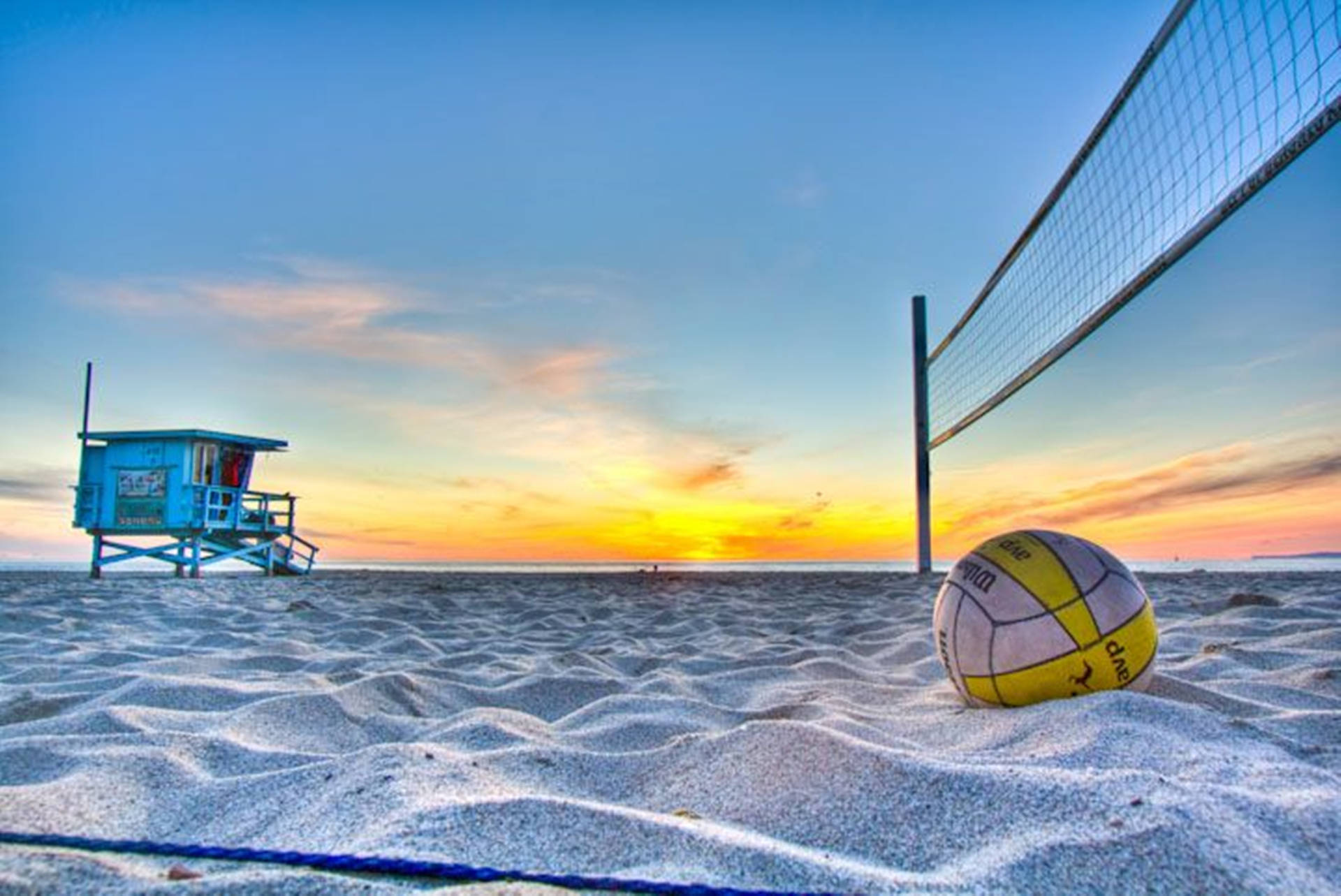 Aesthetic Beach Volleyball And Lifeguard Post