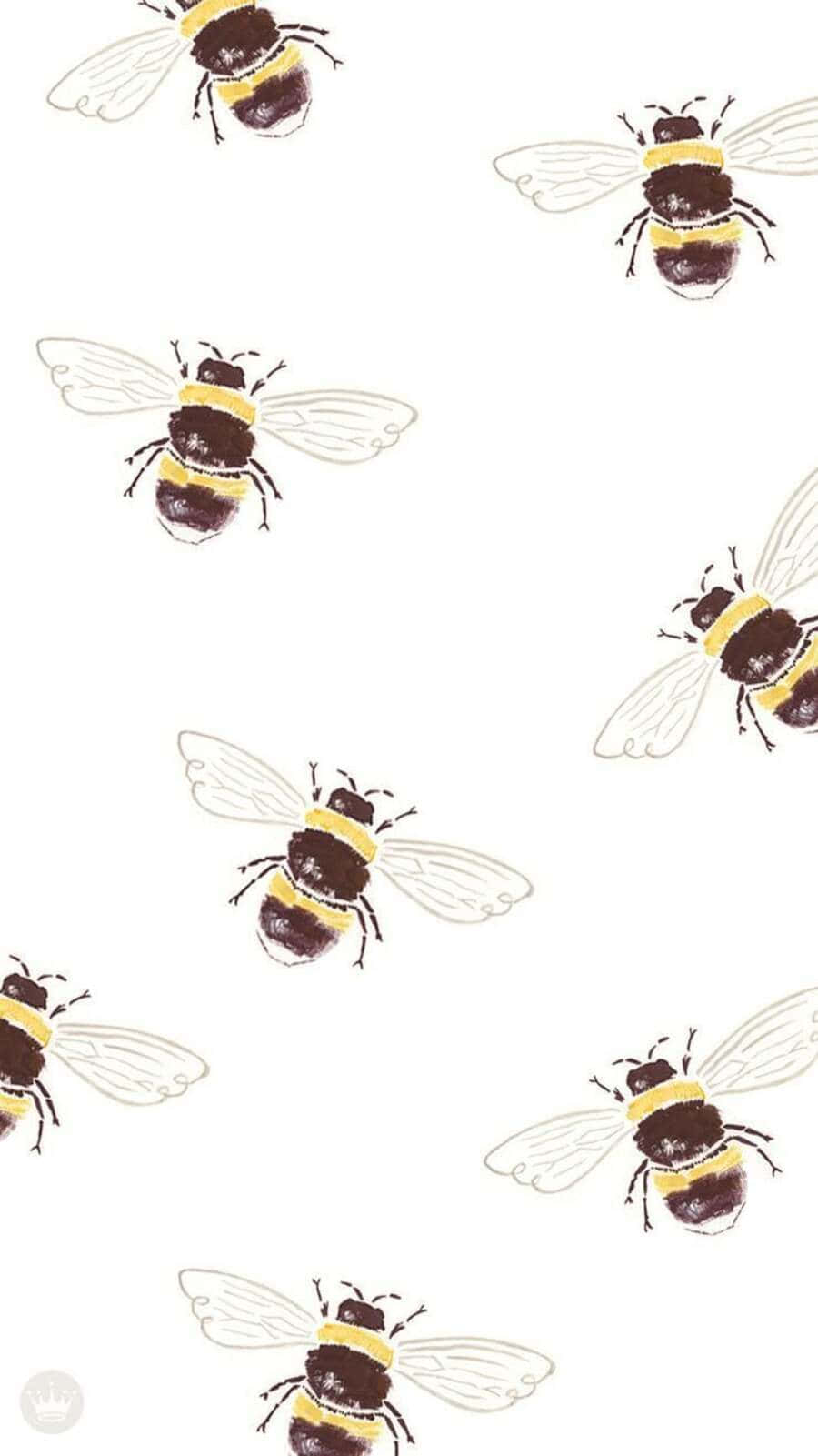Aesthetic Bee Hovering Over A Vibrant Flower Background