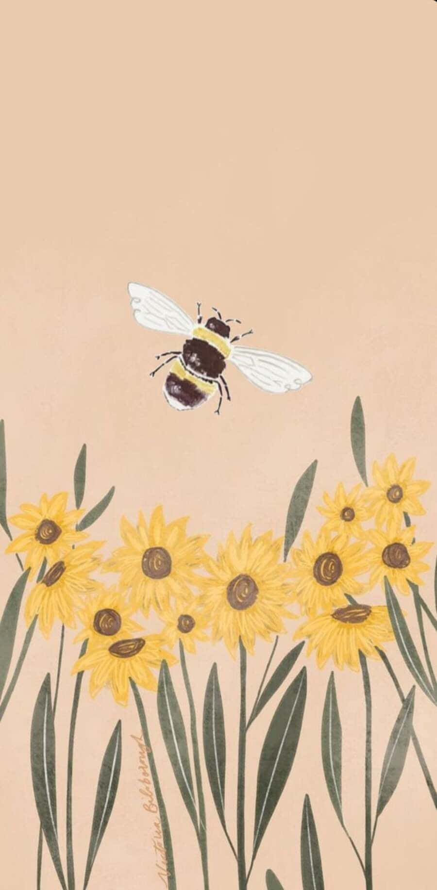 Aesthetic Bee On A Purple Flower Background
