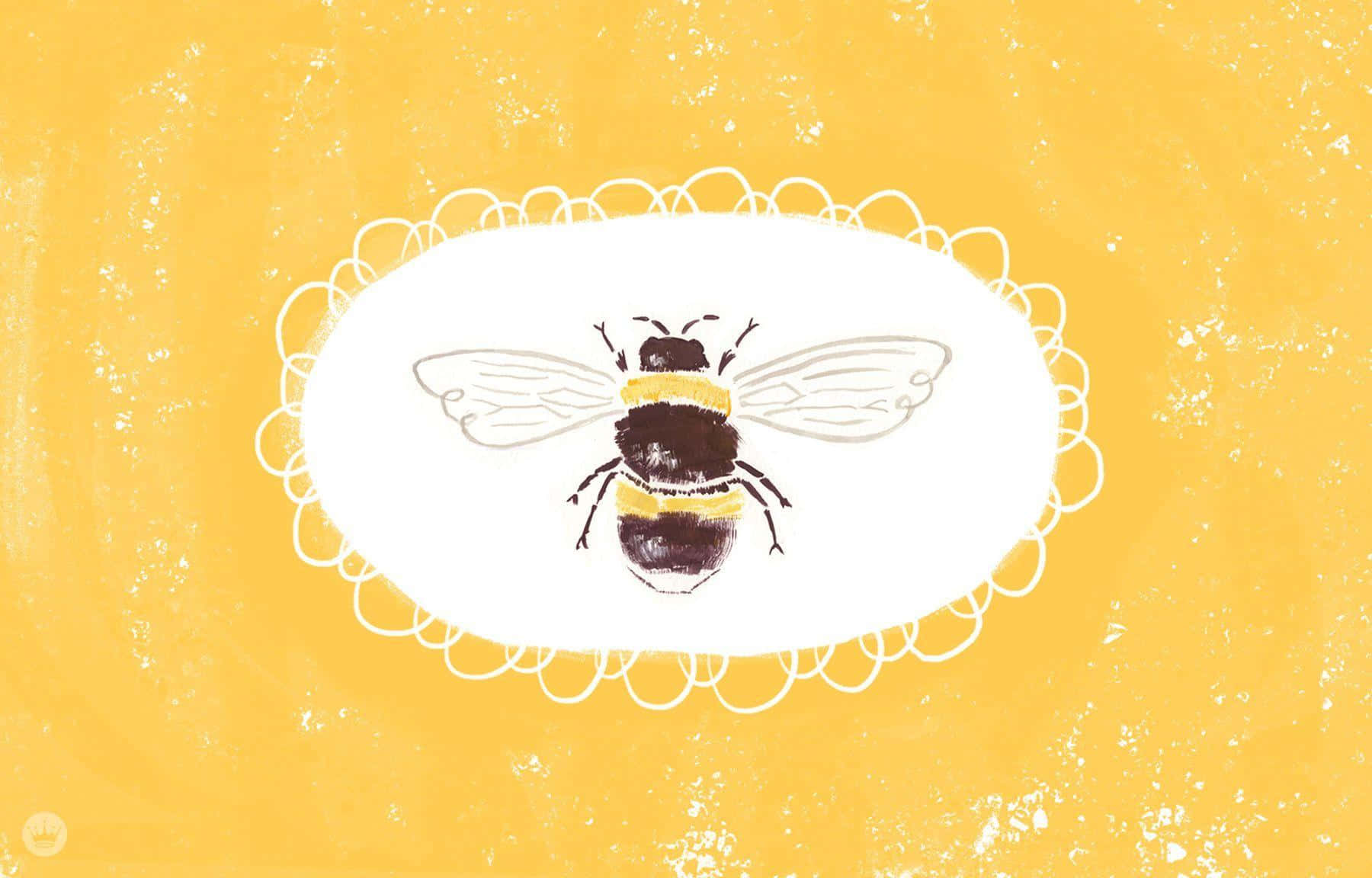 Aesthetic Bee Pollinating A Beautiful Purple Flower Background