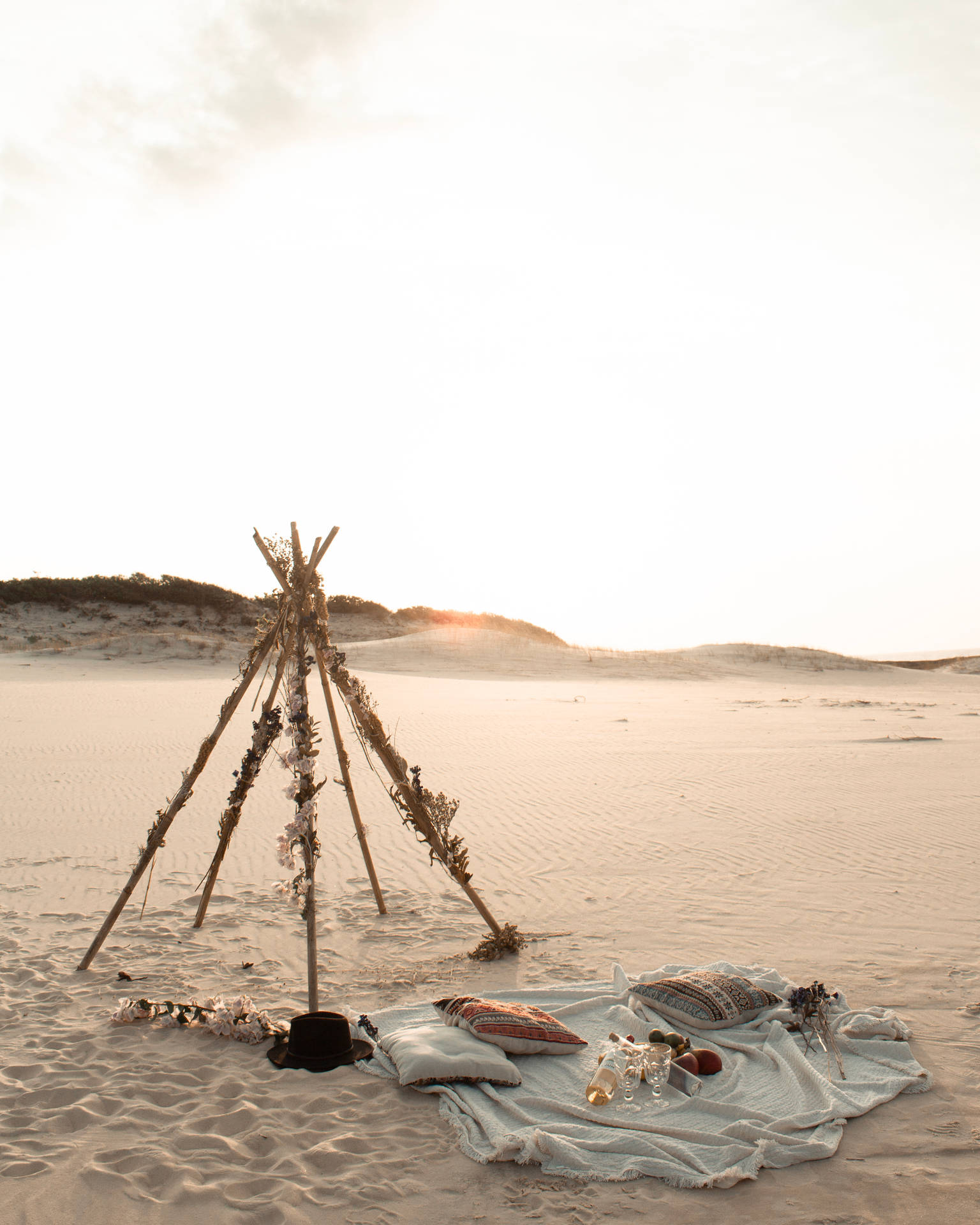 Aesthetic Beige Set In Desert Background