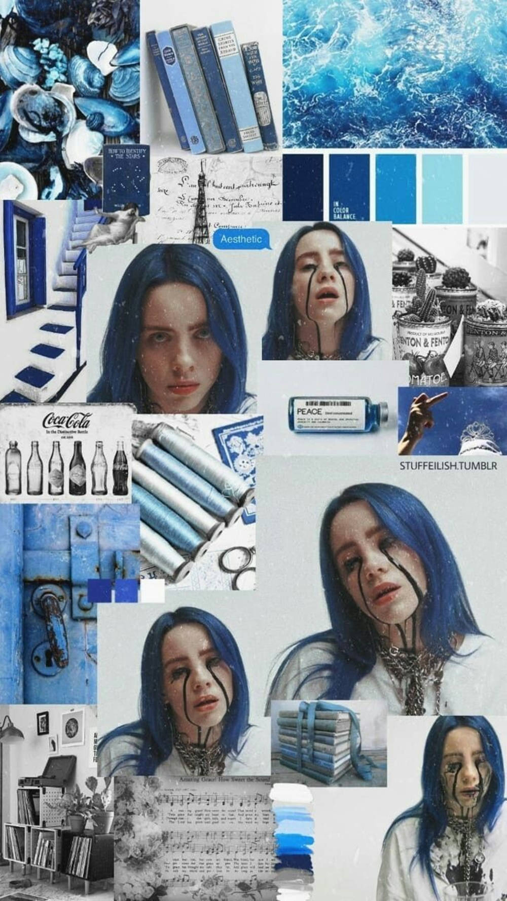 Aesthetic Billie Eilish Blue And White Collage