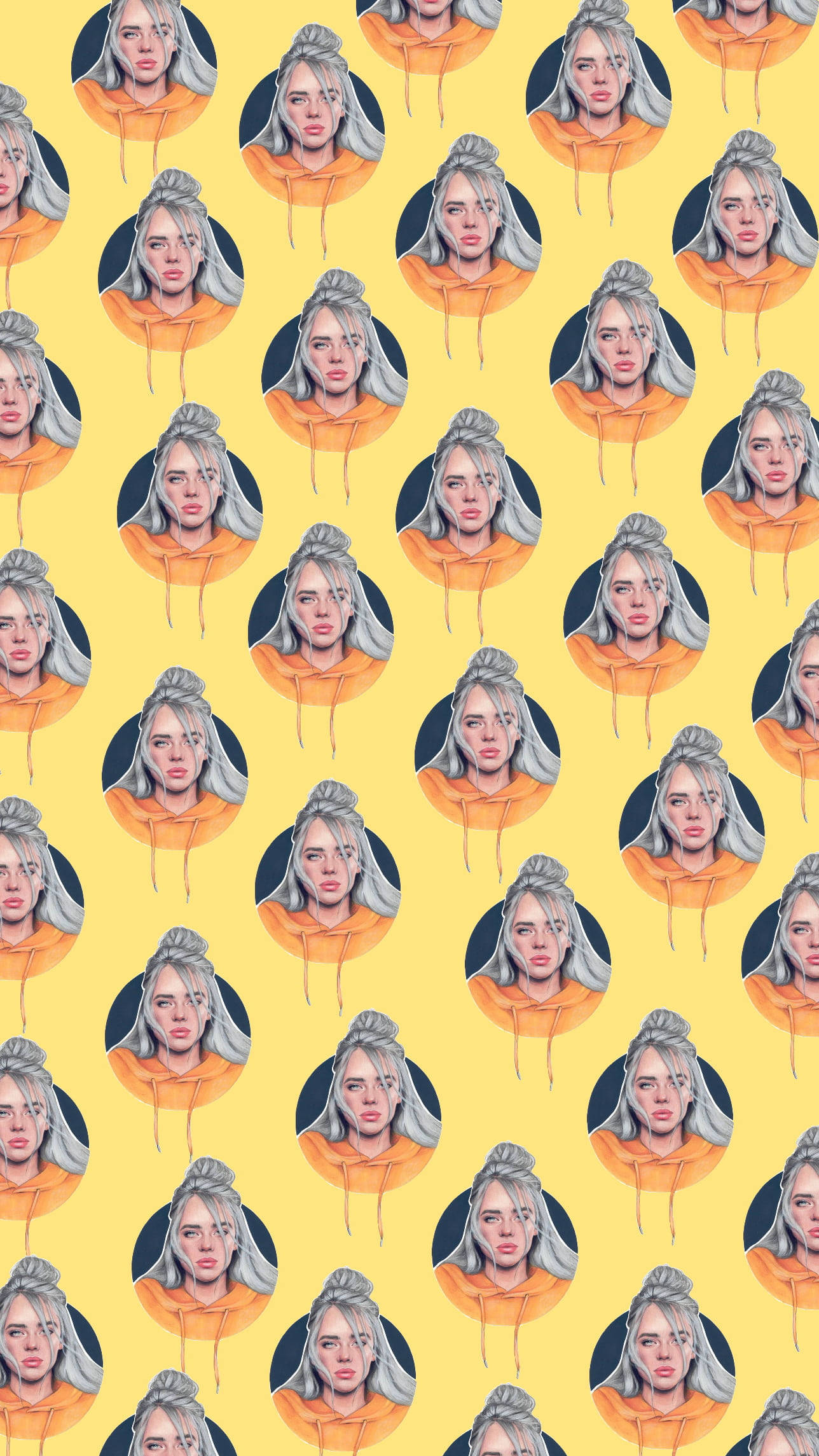 Aesthetic Billie Eilish Yellow Aesthetic Face Collage Background