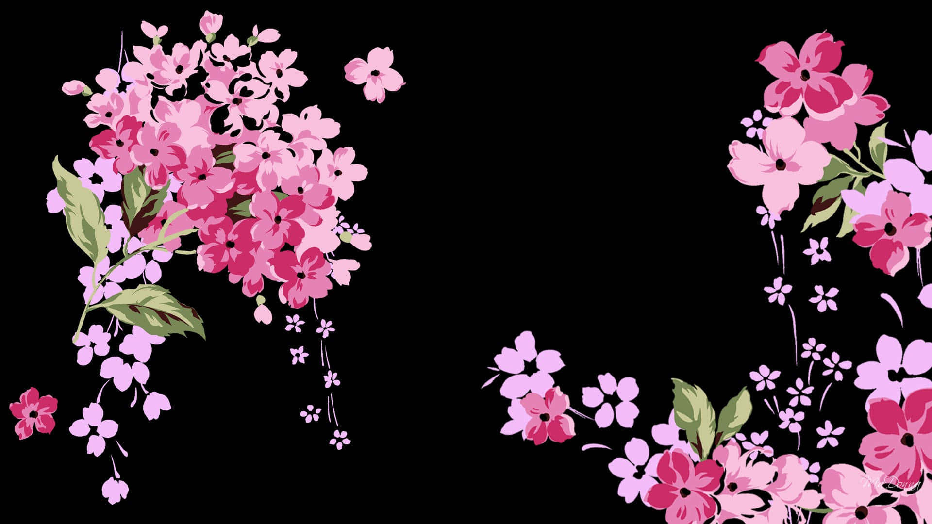 Aesthetic Black And Pink Flower Art Desktop Background