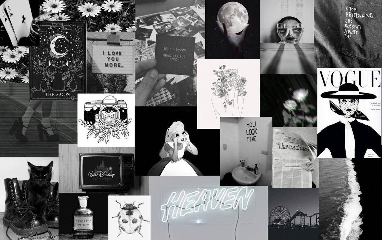 Aesthetic Black And White Laptop Background Collage Background